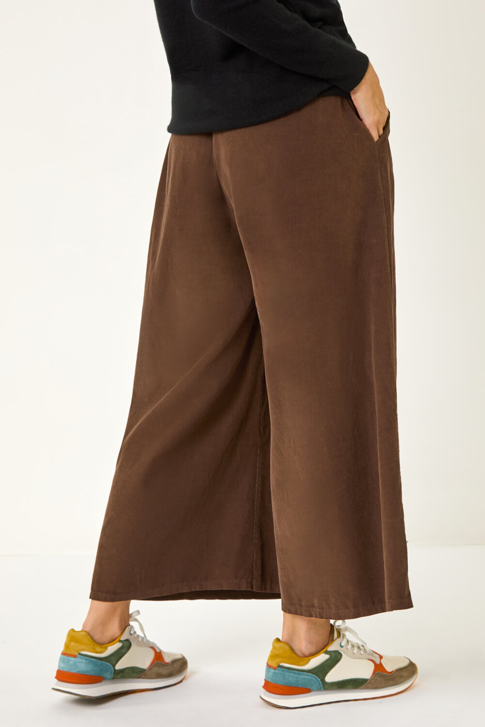 Mocha Baby Corduroy Wide Leg Culotte, Image 3 of 5