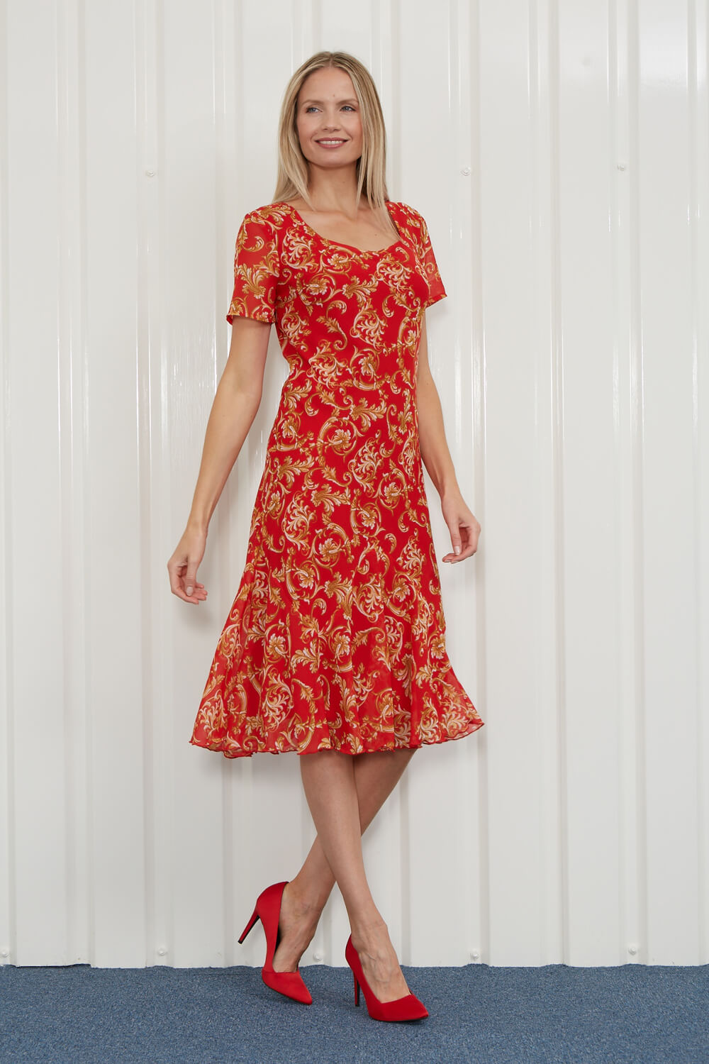 Gold Julianna Baroque Print Chiffon Dress, Image 1 of 4