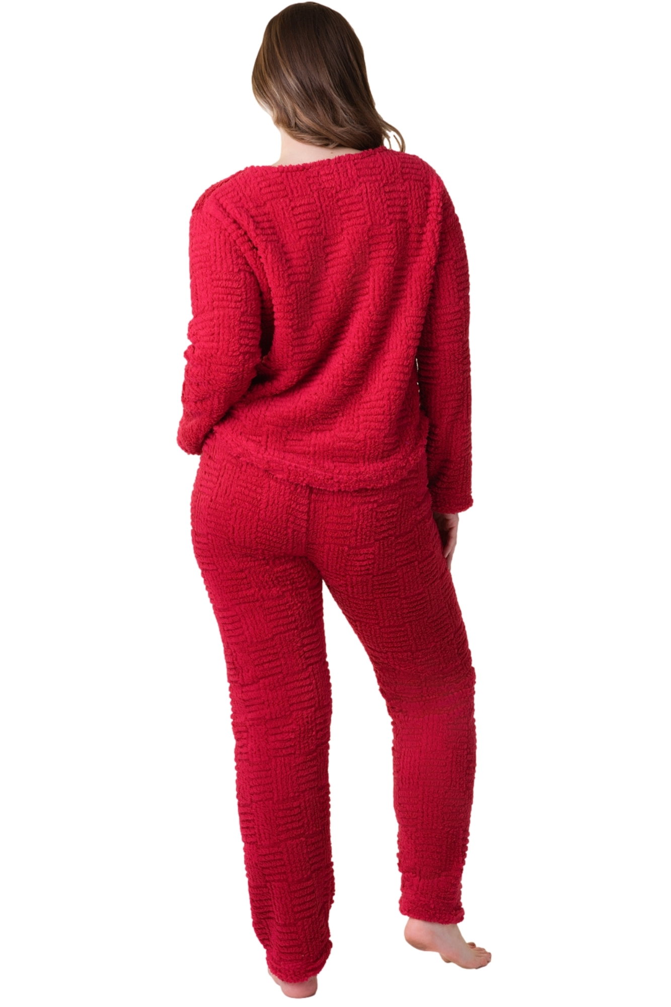 Burgundy Supersoft Textured Woven Pattern Fleece Pyjamas, Image 2 of 5