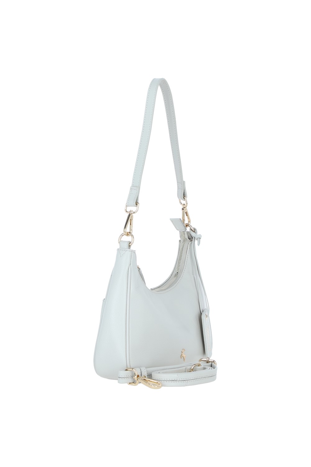 Light Grey Real Leather Shoulder Bag with Detachable Crossbody Strap, Image 2 of 4