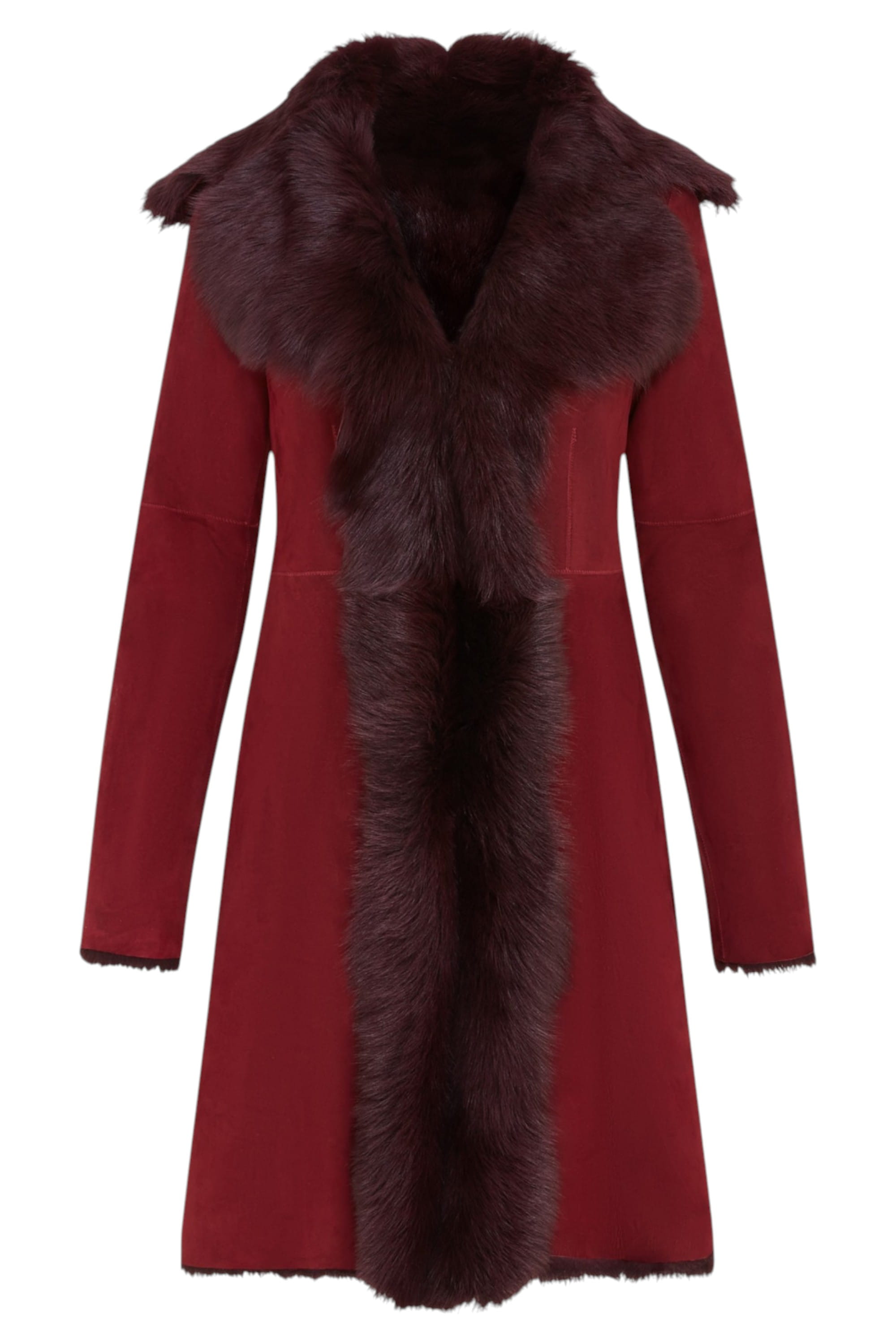 Burgundy Toscana Sheep Suede Leather Trench Coat, Image 2 of 7