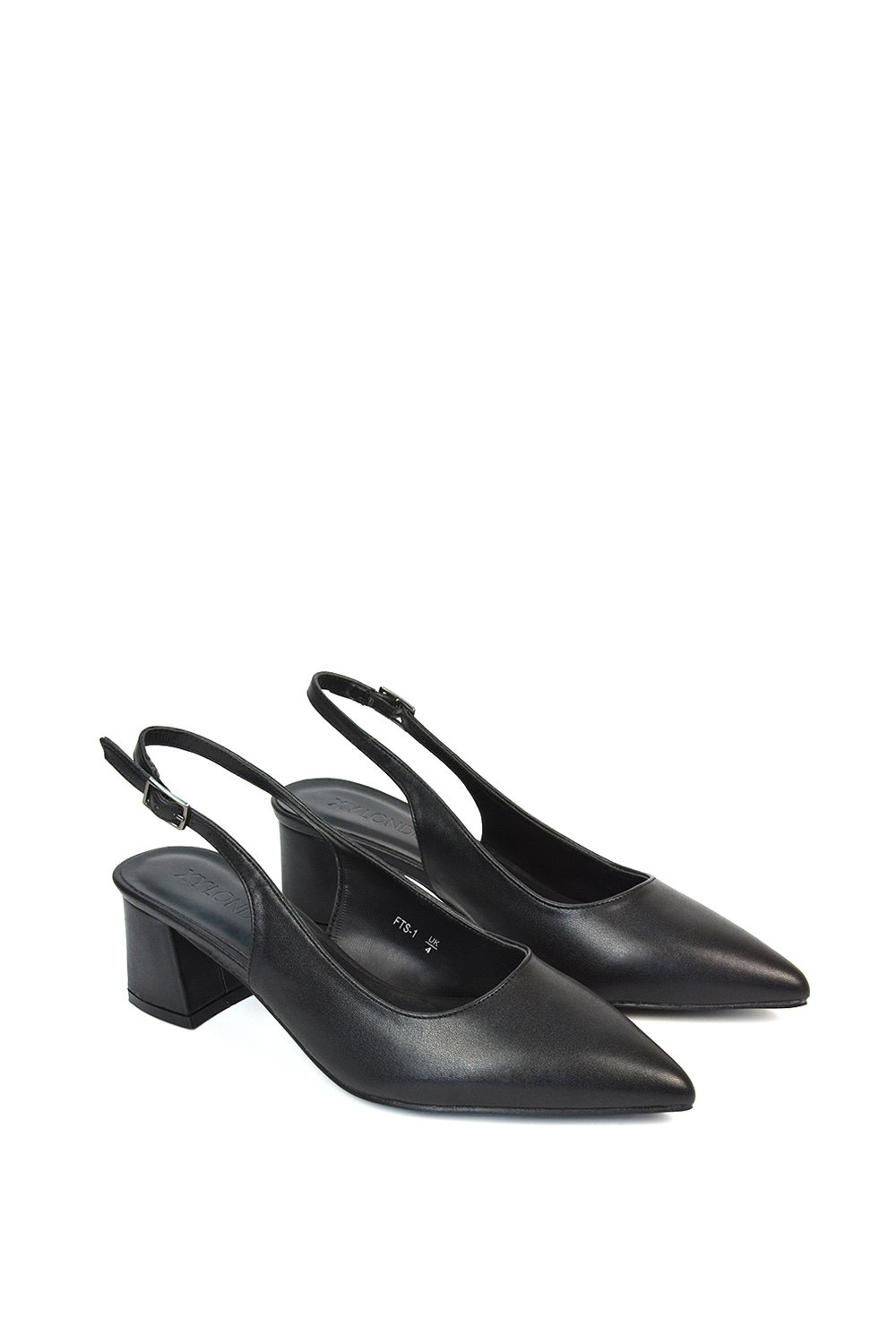 Black XY LONDON Black 'Devon' Court Shoe Block Heels With Slingback, Image 3 of 6