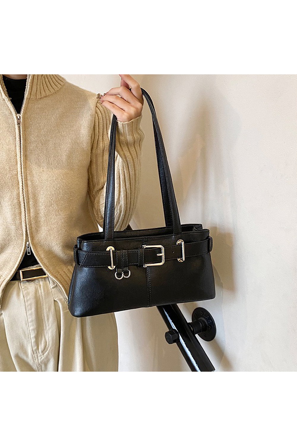 Black 'Josephine' Belted Shoulder Bag, Image 1 of 1