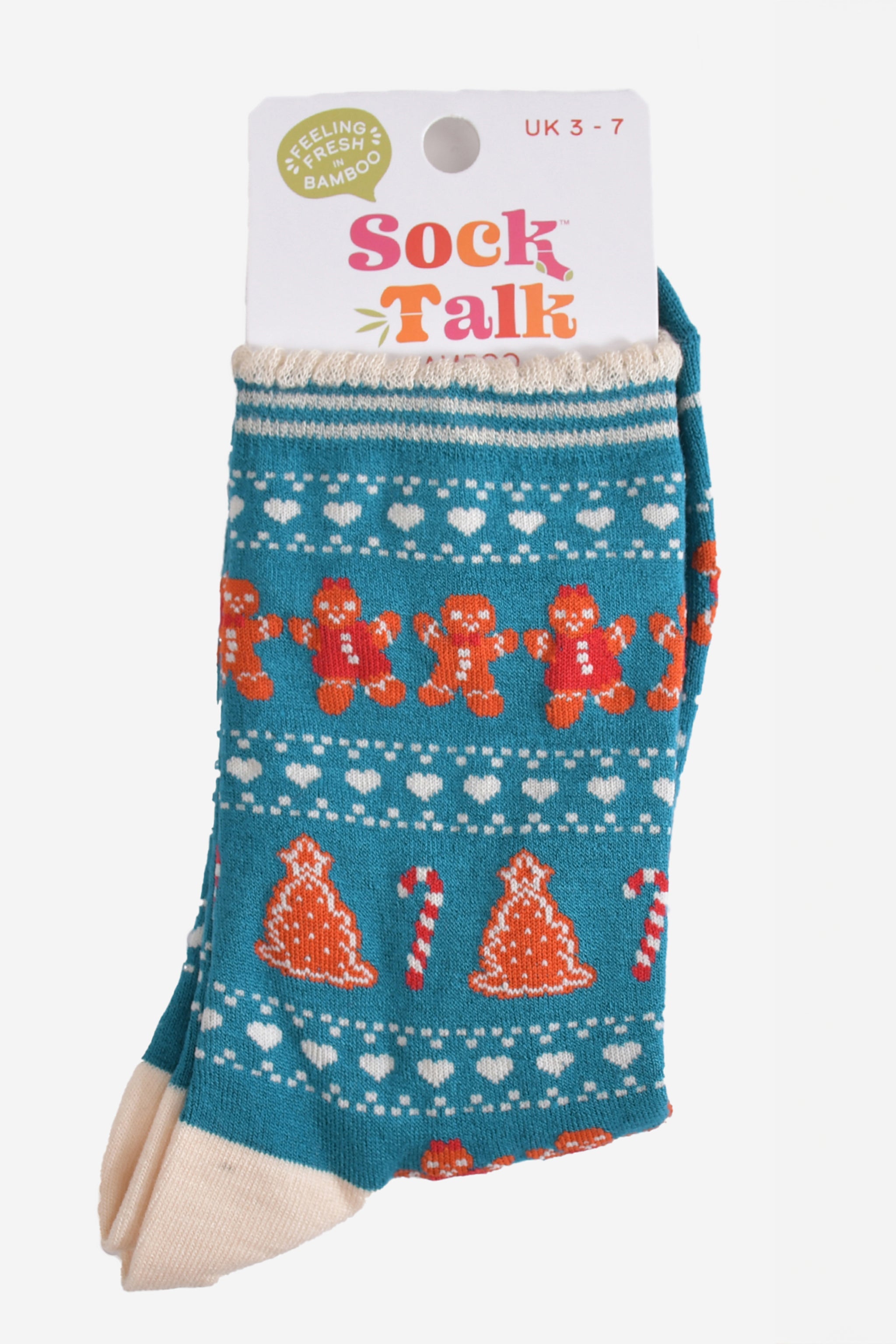 Aqua Gingerbread Fair Isle Bamboo Socks, Image 4 of 4