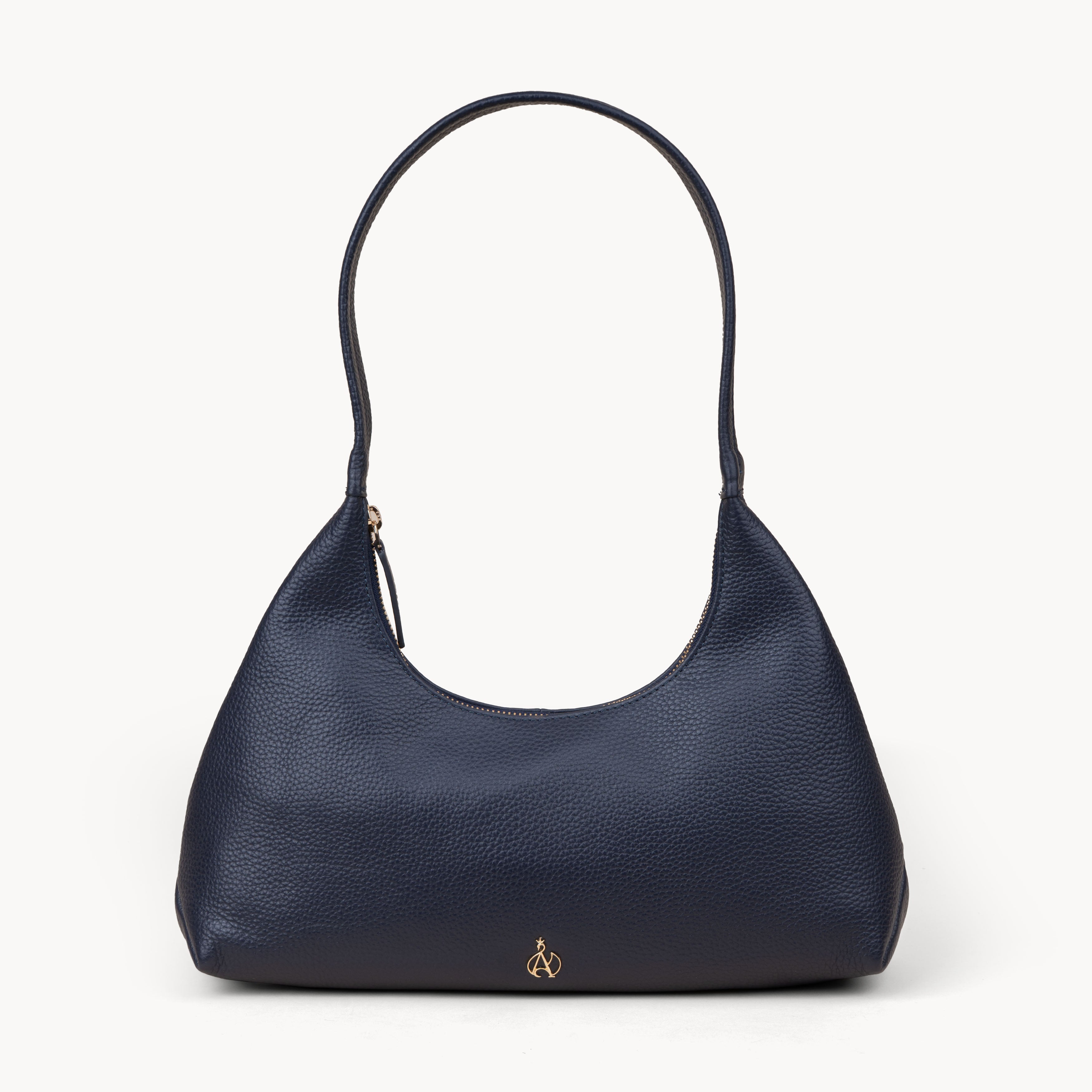 Navy Assots London Navy 'LARA' Pebble Grain Real Leather Shoulder Bag, Image 1 of 6