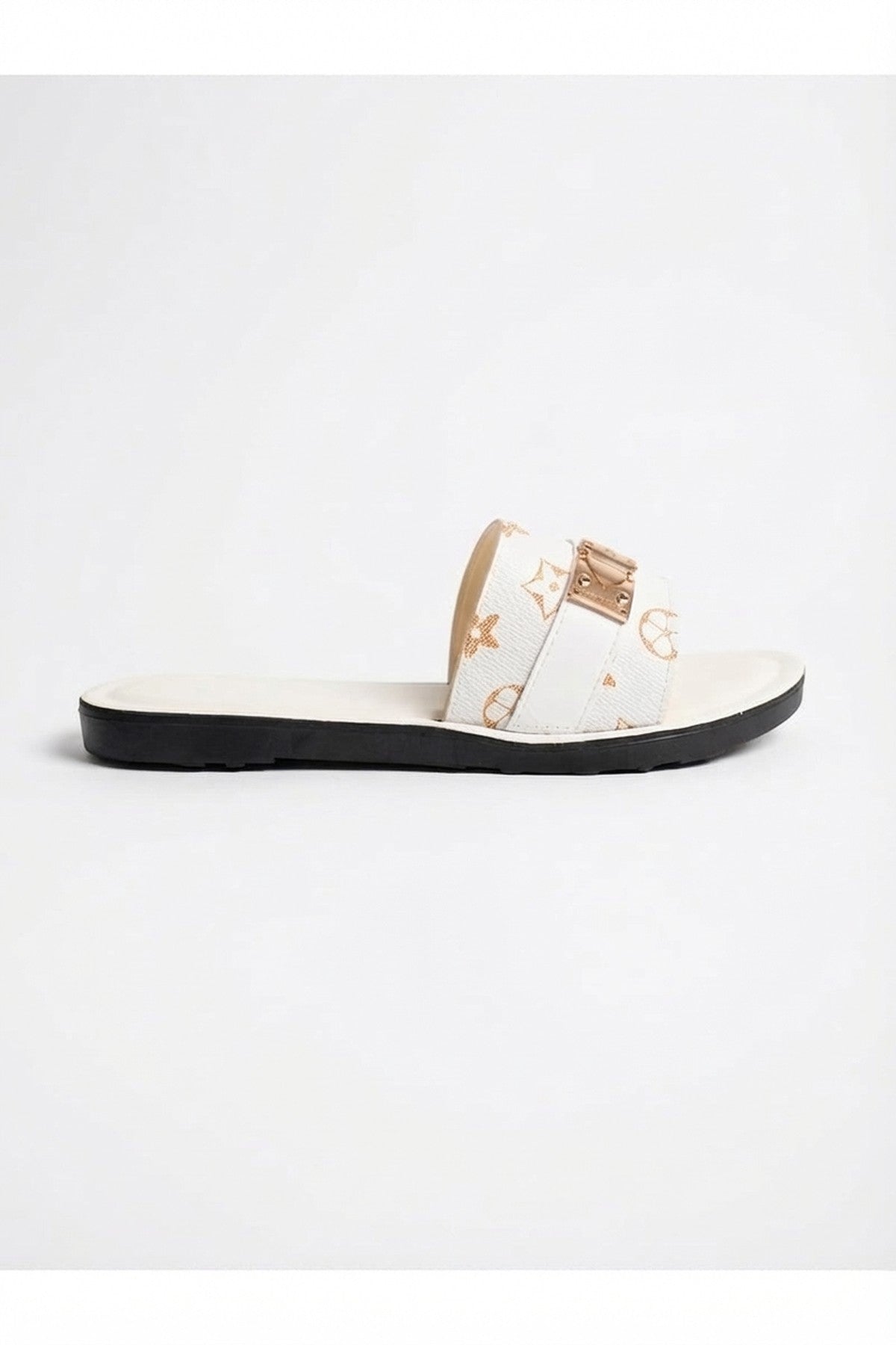 White 3694 White Amber Patterned Slider Sandals, Image 3 of 8