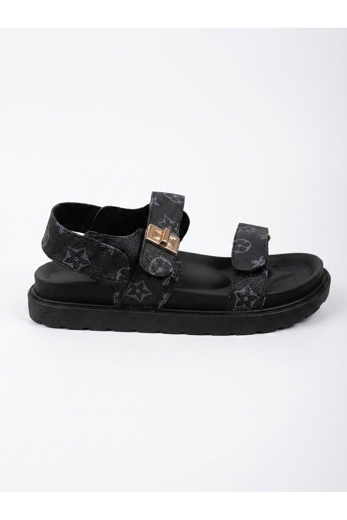 Black iKrush Black Saoirse Geometric Print Flatform Sandals, Image 1 of 5