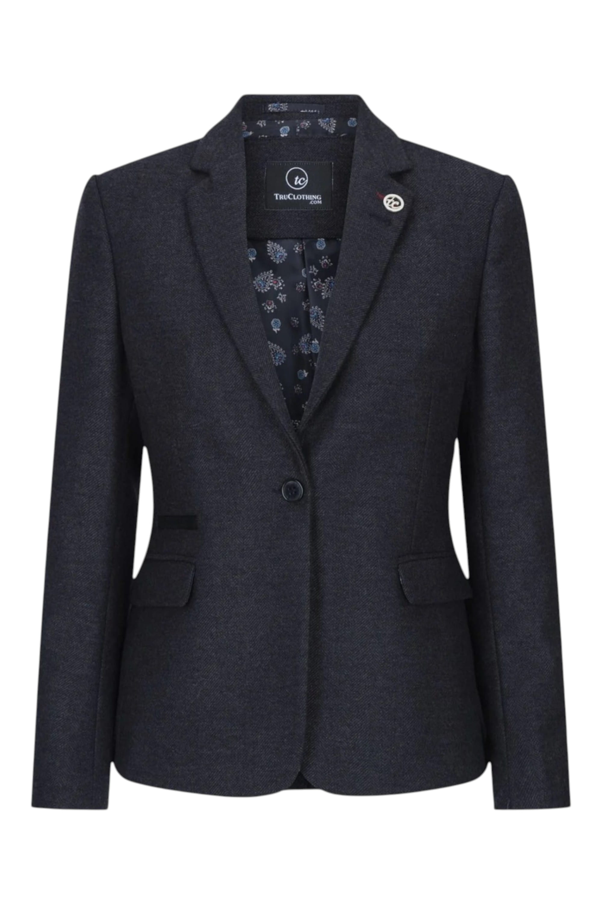 Black Infinity Leather Black Herringbone Check Tweed Wool Blend Blazer, Image 1 of 5