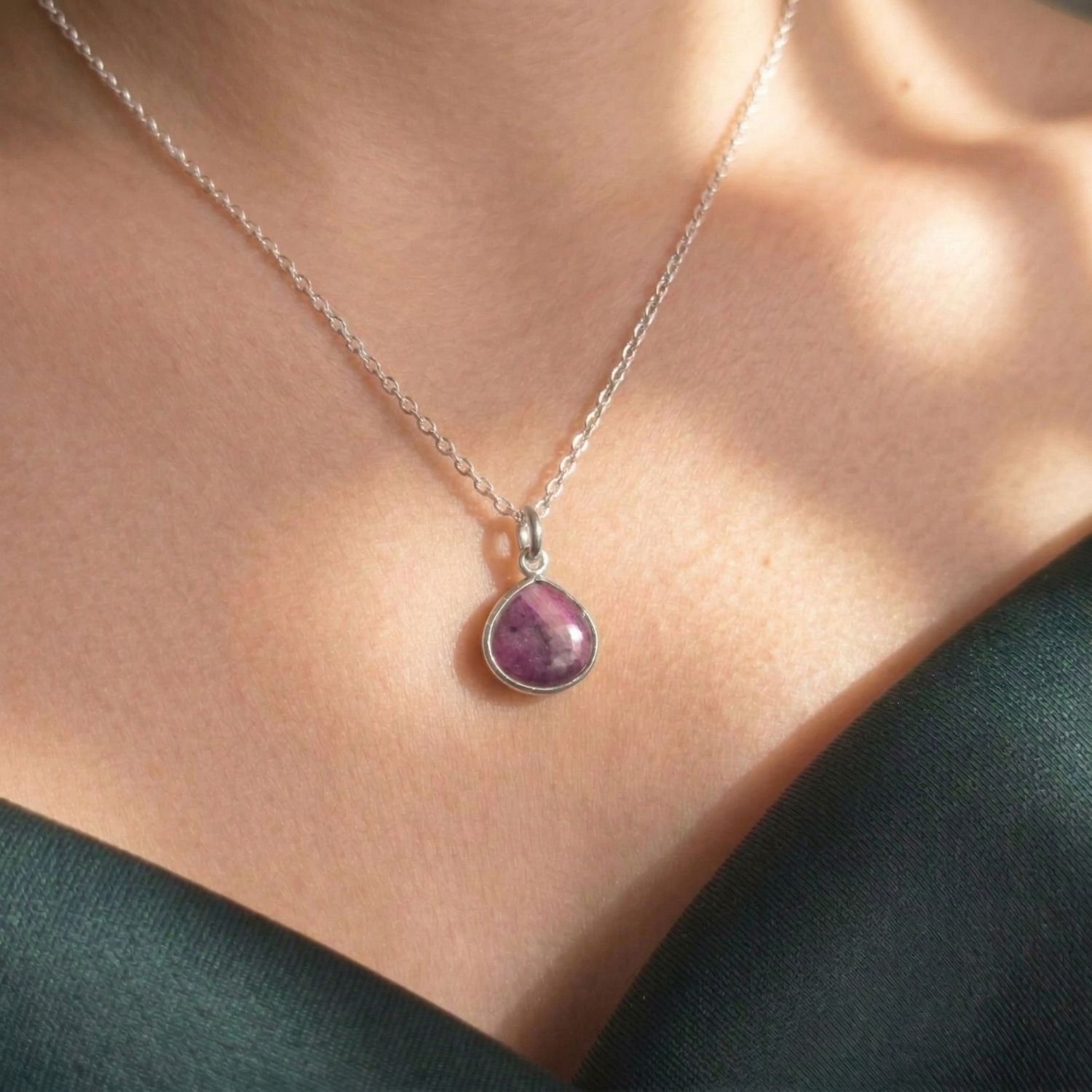 Silver Ruby July Birthstone Sterling Silver Necklace, Image 2 of 3