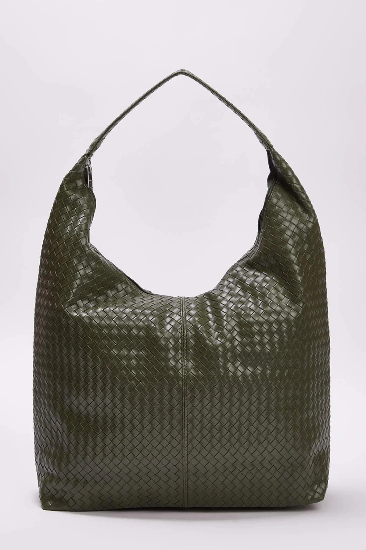 Khaki Woven Texture Oversized Tote Shoulder Bag, Image 1 of 3