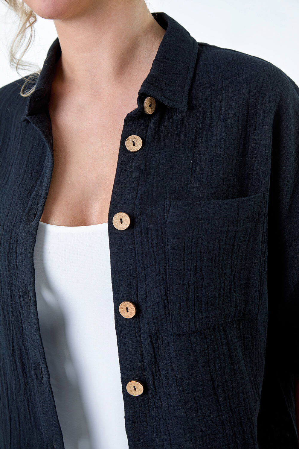 Black Cotton Relaxed Button Shirt, Image 6 of 5