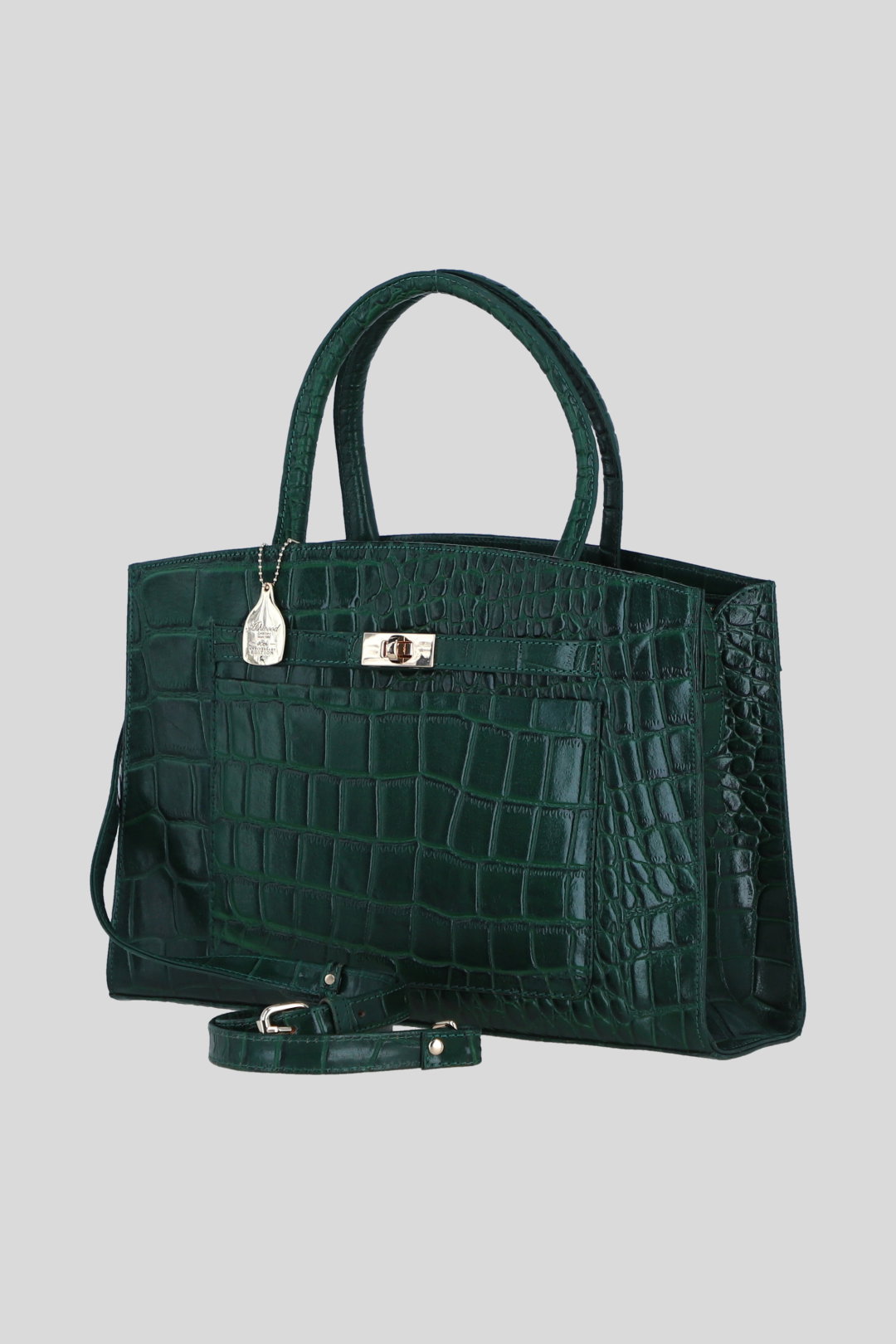 Green Real Leather Structured Handbag with Detachable Strap, Image 2 of 4