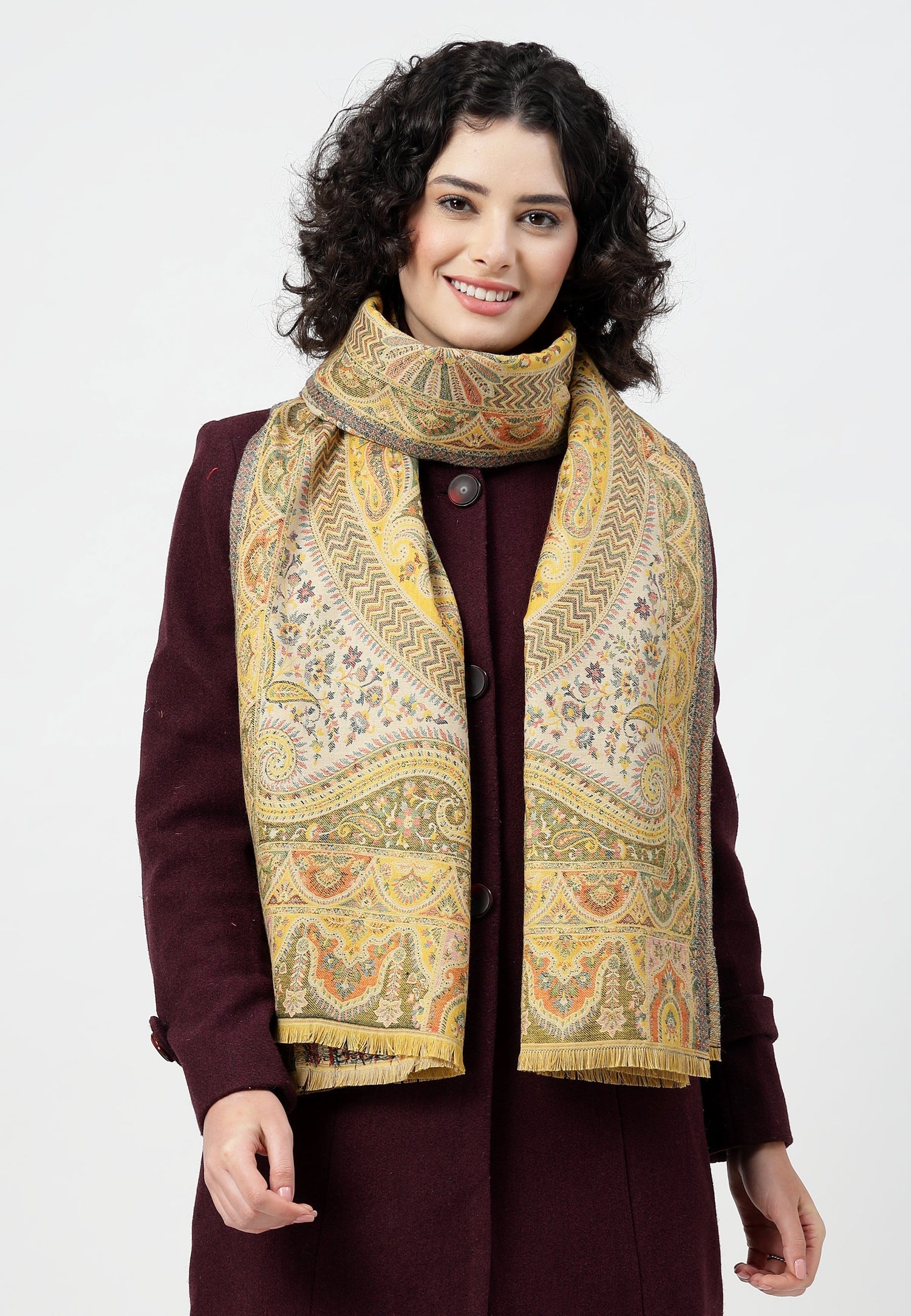 Multi Kashmiri Jamawar Scarf, Image 3 of 4