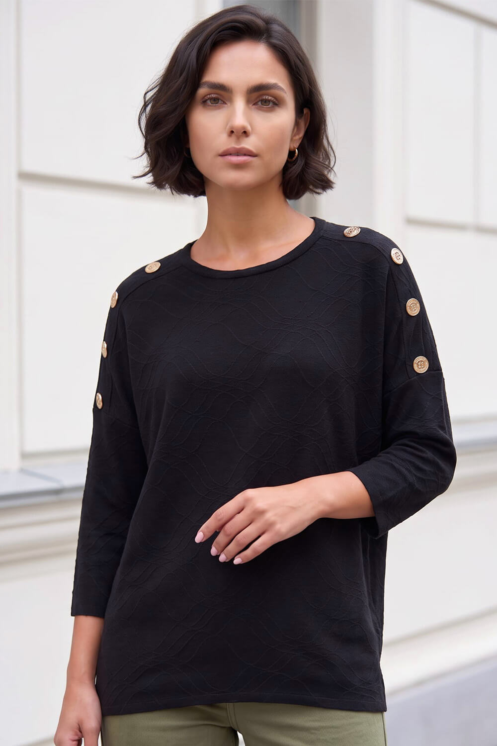 Roman Women's Black Button Detail Top Size 20