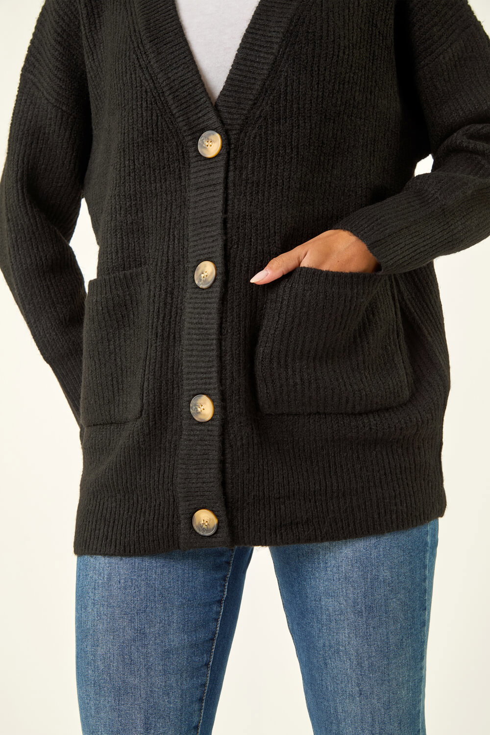 Black Relaxed Longline Cardigan , Image 6 of 5