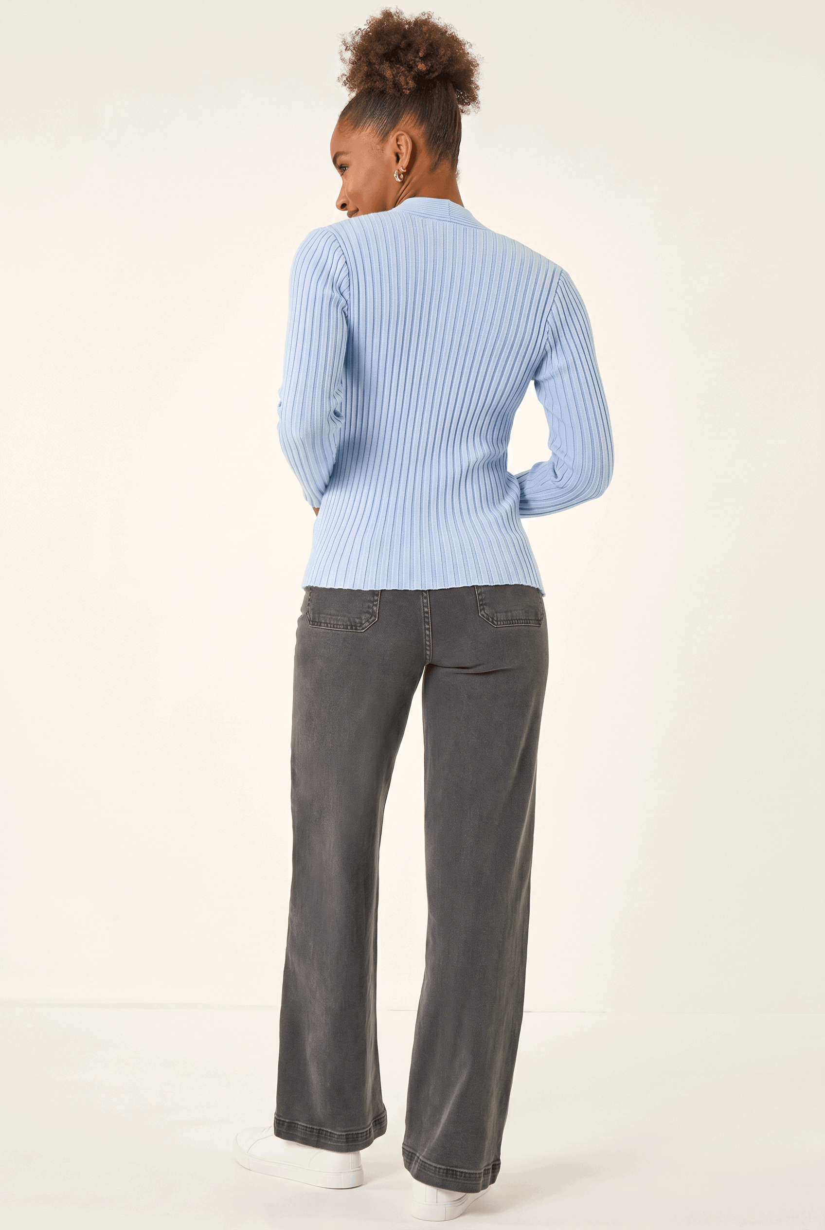 Light Blue Cable Split Detail Rib Jumper, Image 4 of 5