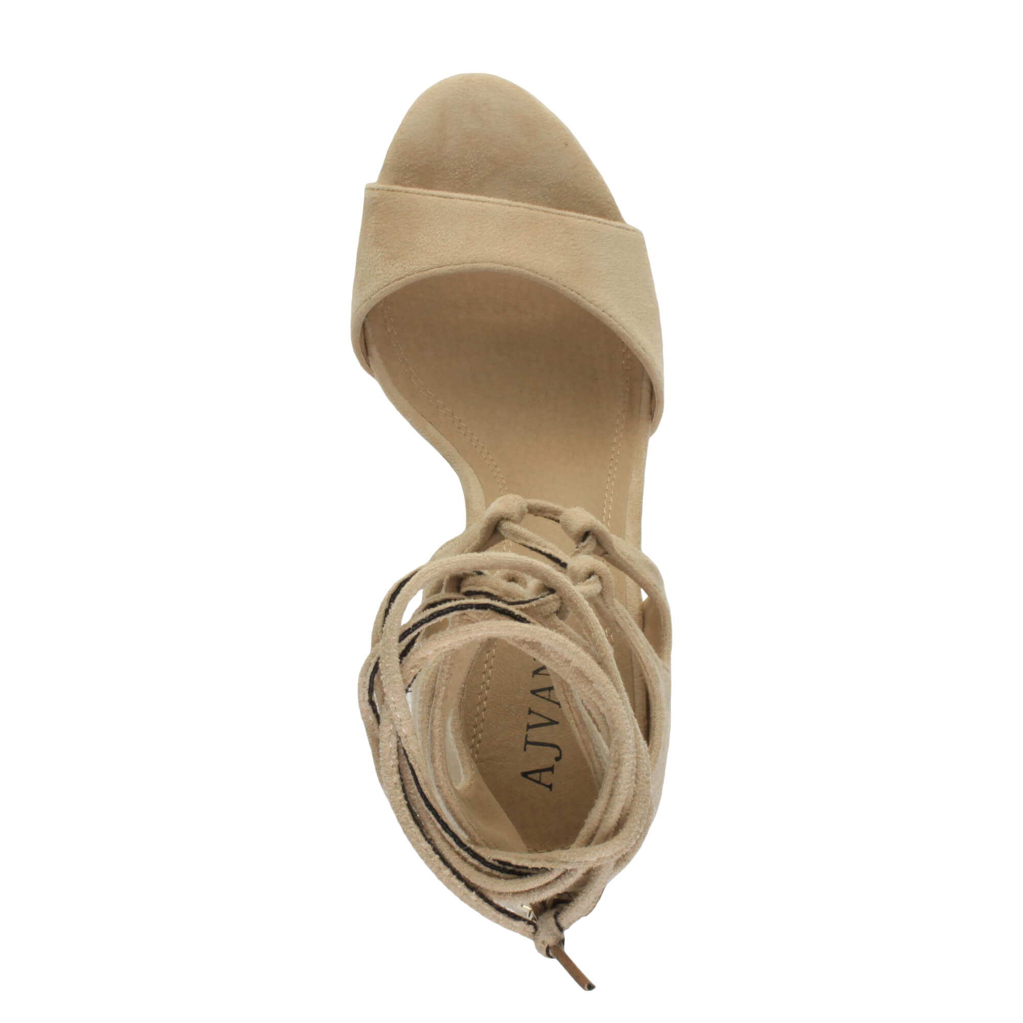 Beige High Block Heel Lace Up Ghillie Sandals, Image 6 of 7