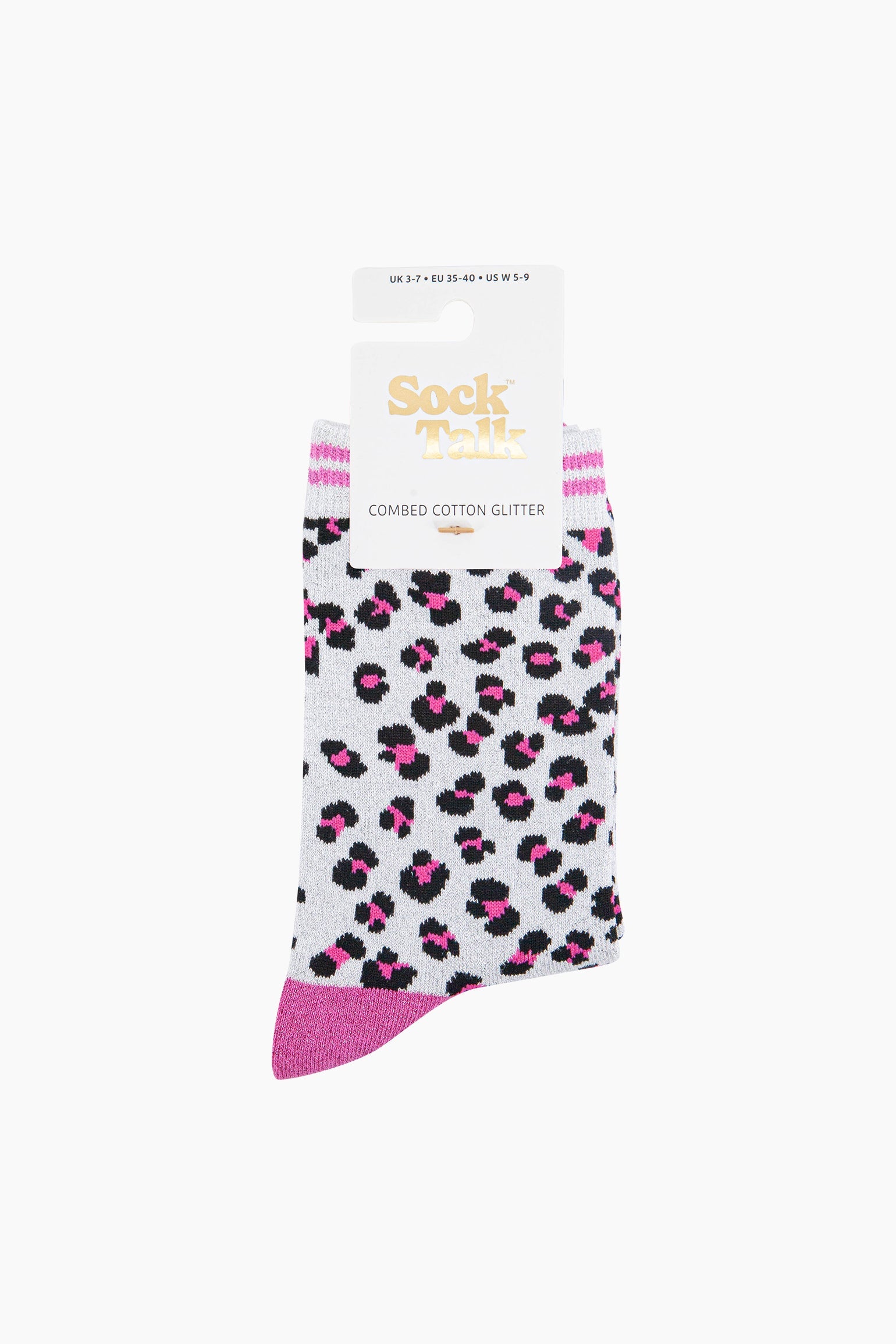 White Sock Talk White Leopard Combed Cotton Glitter Socks, Image 4 of 4