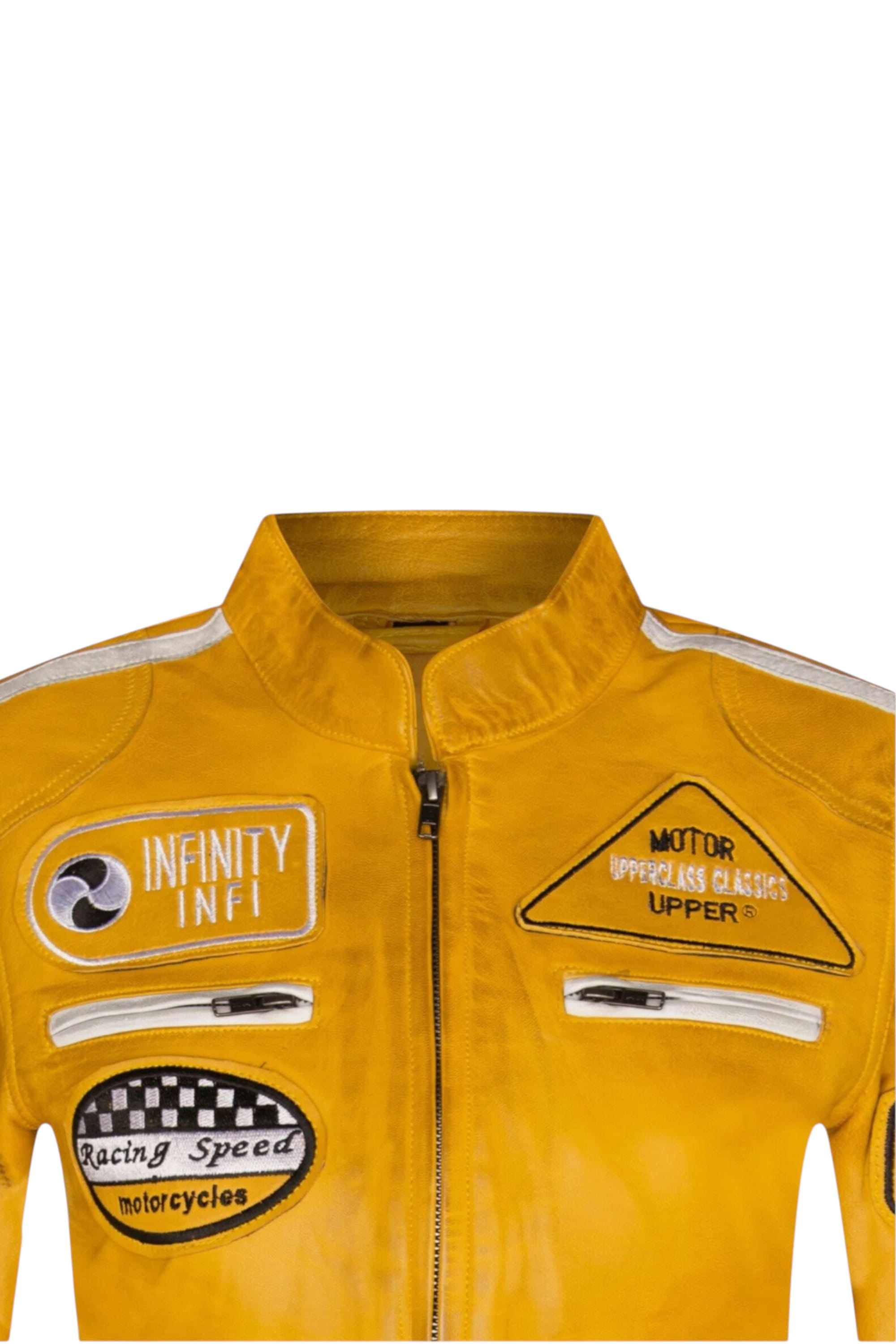 Yellow Infinity Leather Yellow Biker Racing Badges Leather Jacket, Image 5 of 5