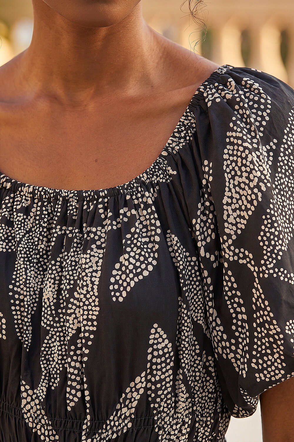 Black Dotted Leaf Print Midi Dress, Image 5 of 4