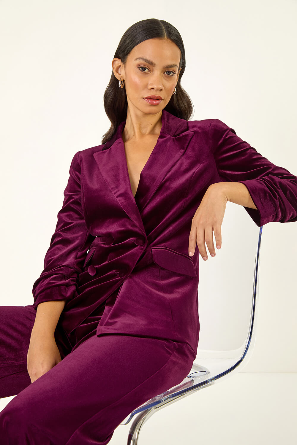 Dusk Women's Burgundy Double Breasted Velvet Blazer Size 12