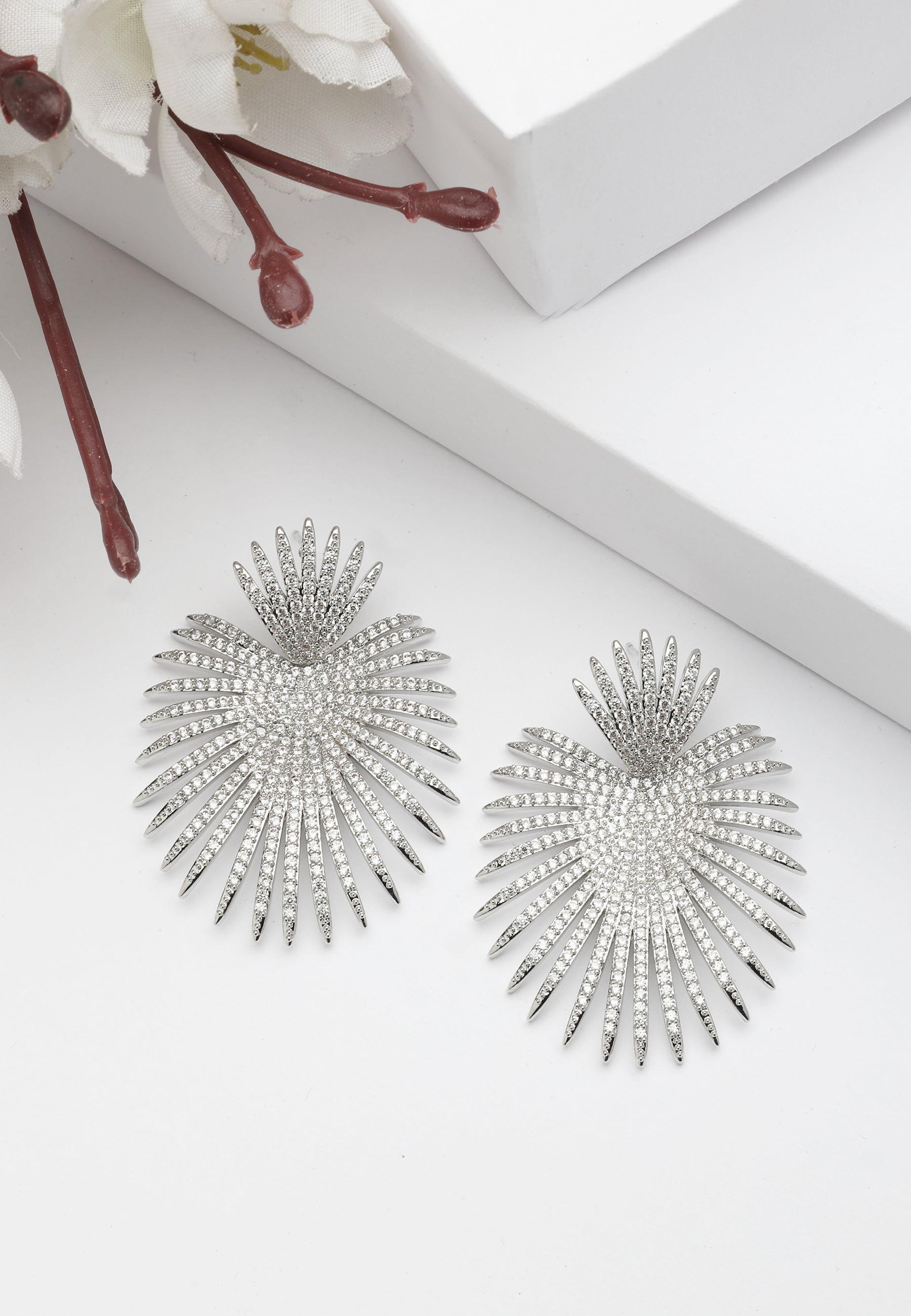 Silver Diva Sparkling Drop Earrings, Image 2 of 5