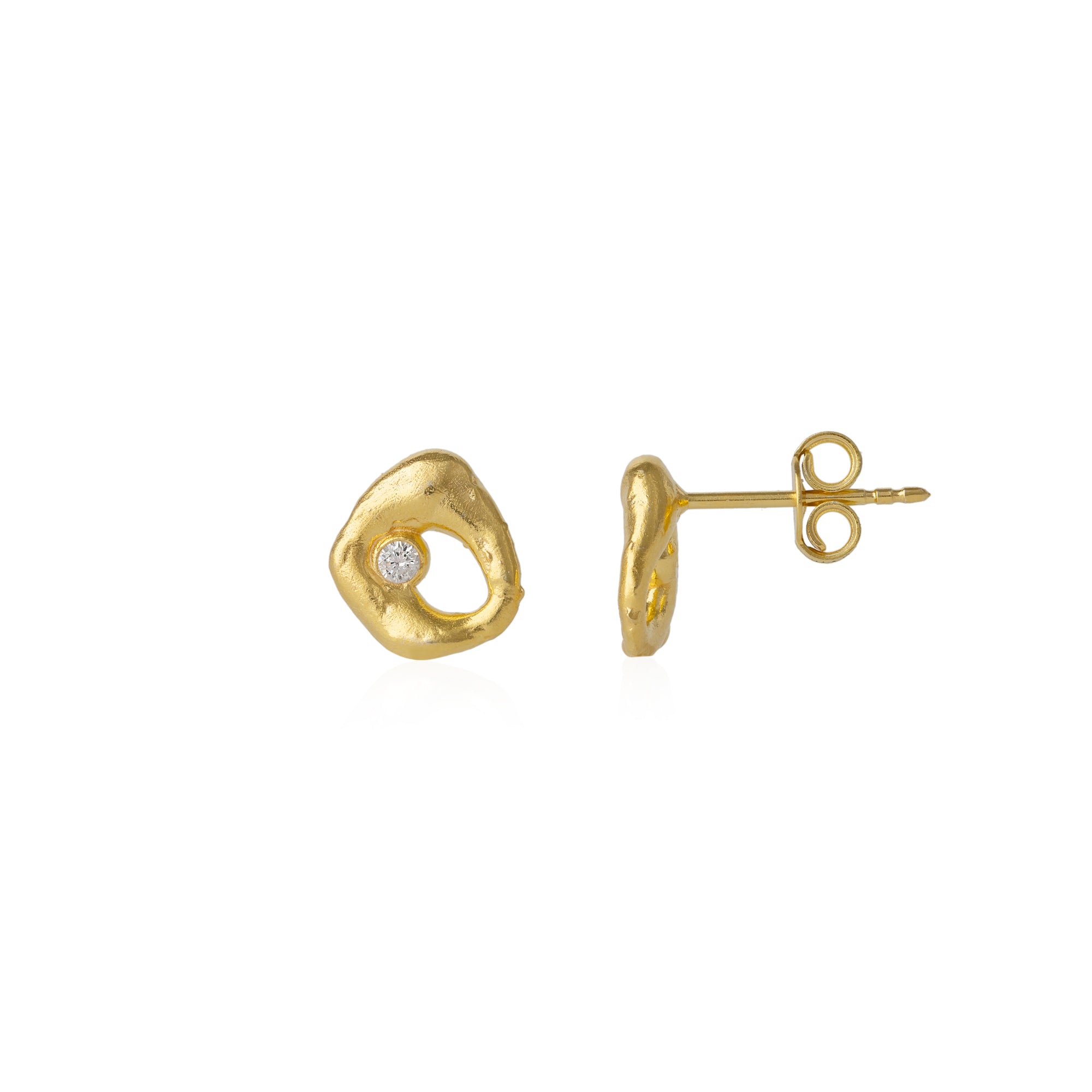 Gold Dripping Molten Natural Textured Sterling Silver Authentic Earring, Image 1 of 5