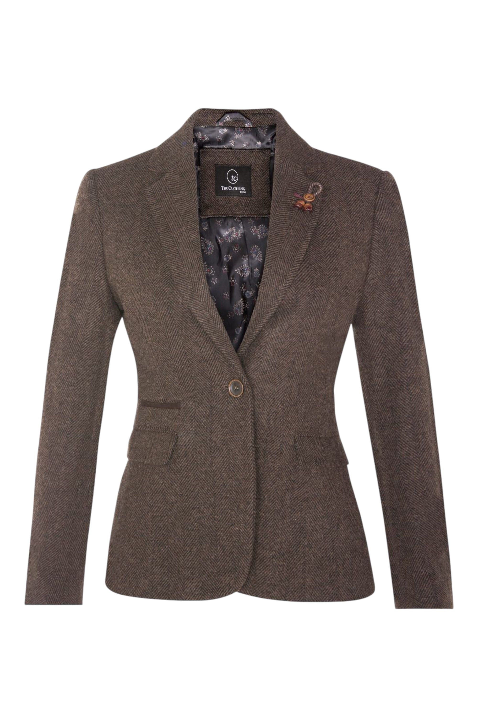 Brown Infinity Leather Brown Tweed 1920s Herringbone Brown Blazer, Image 1 of 6