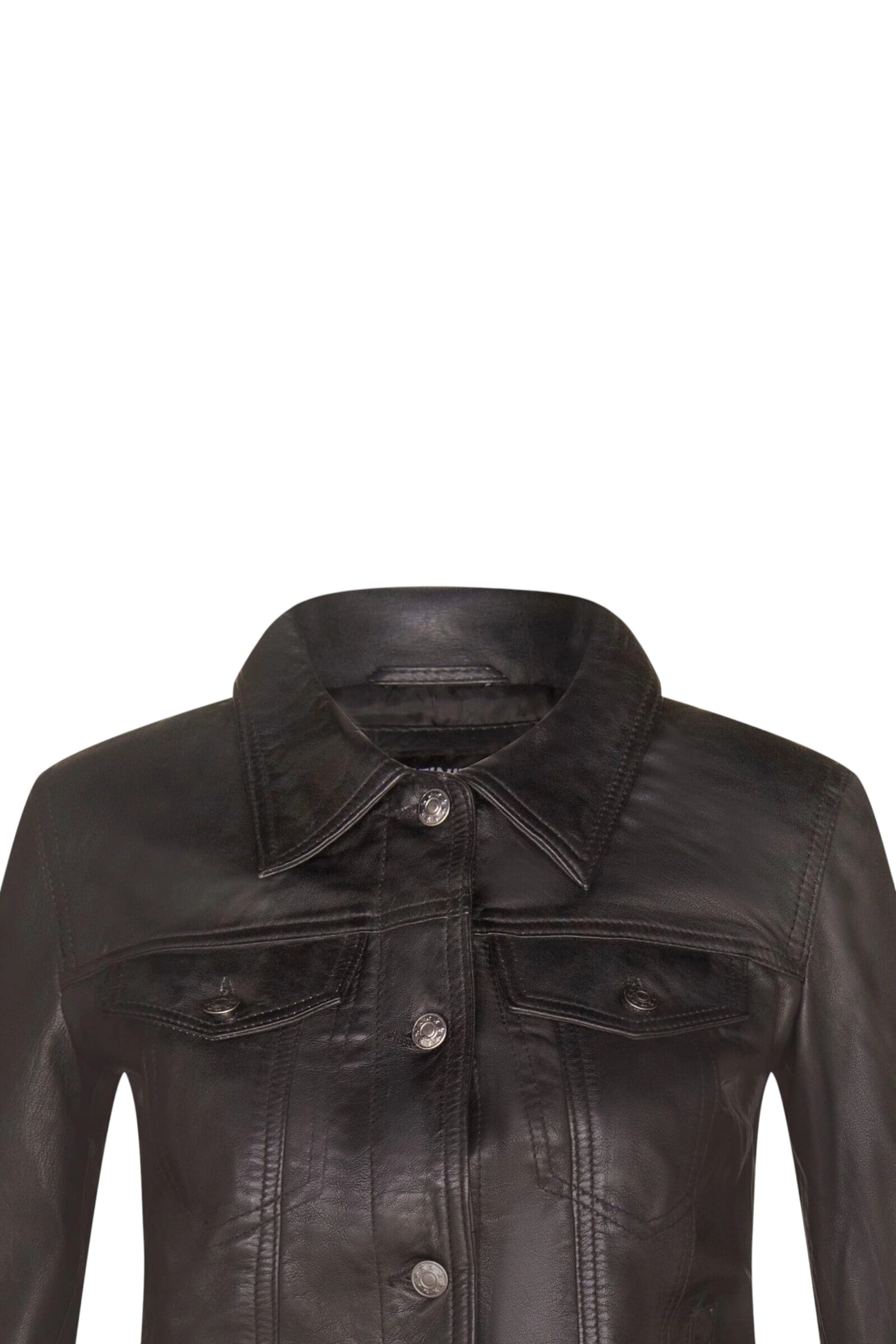Black Womens Leather Trucker Jacket-Andery, Image 4 of 4