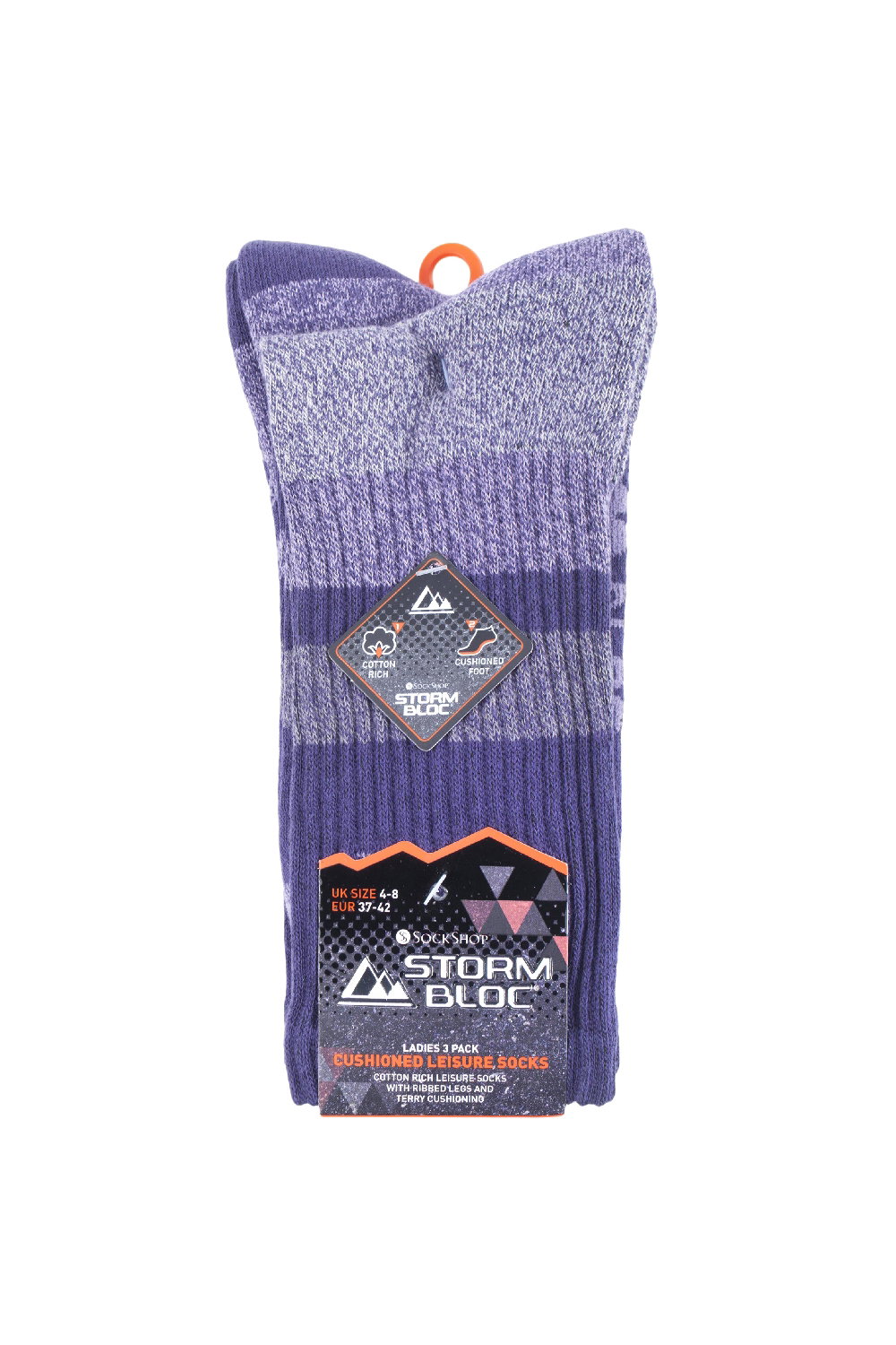 Purple 3 Pack Padded Sole Cotton Hiking Socks, Image 2 of 4