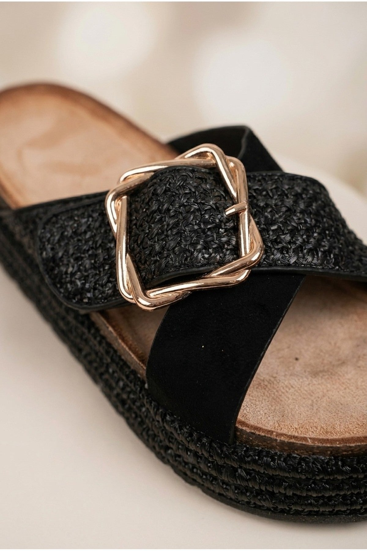 Black Lucia Womens Woven Buckle Platform Sandals, Image 3 of 5