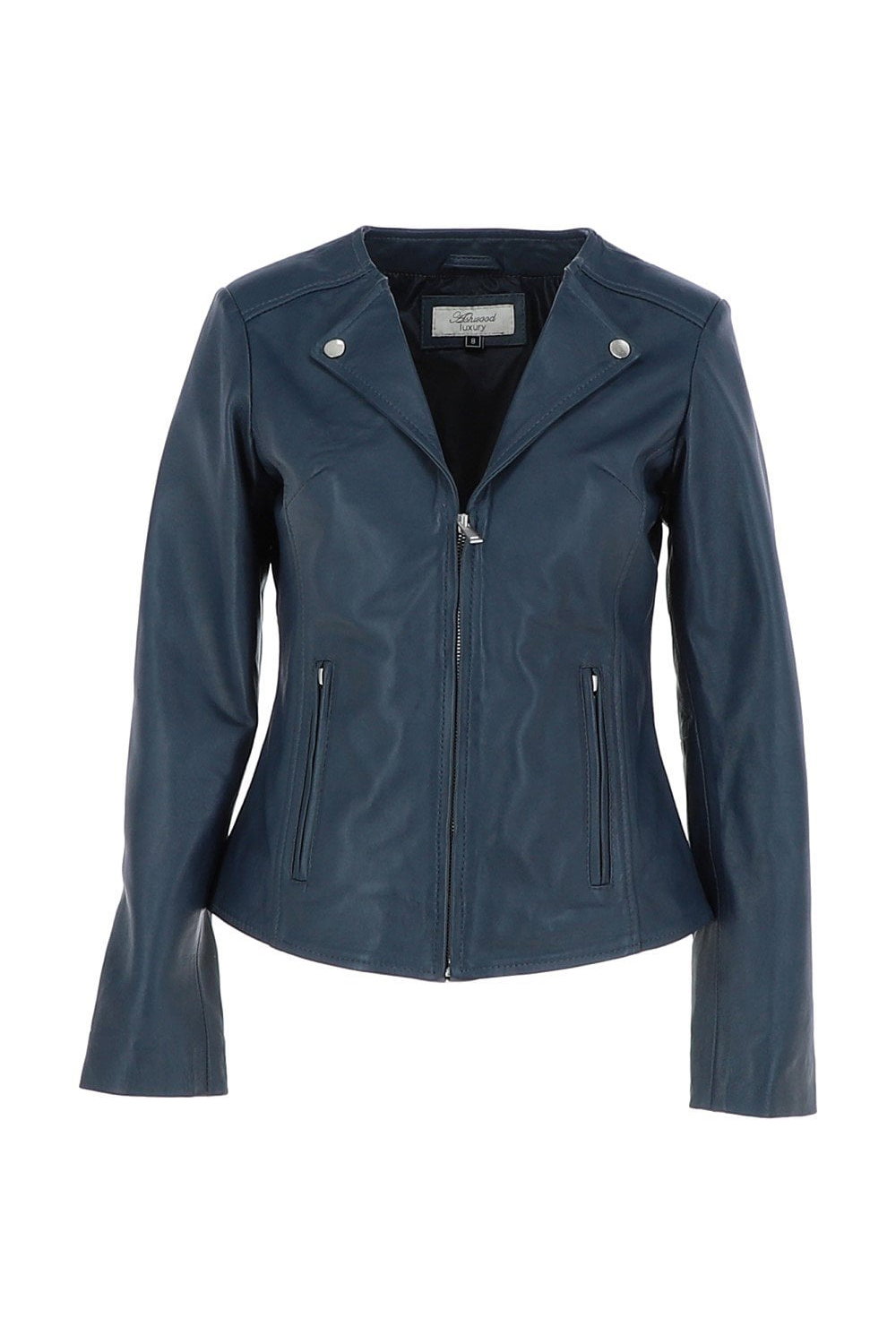 Navy 'MB' Real Leather Fashion Biker Jacket, Image 2 of 5