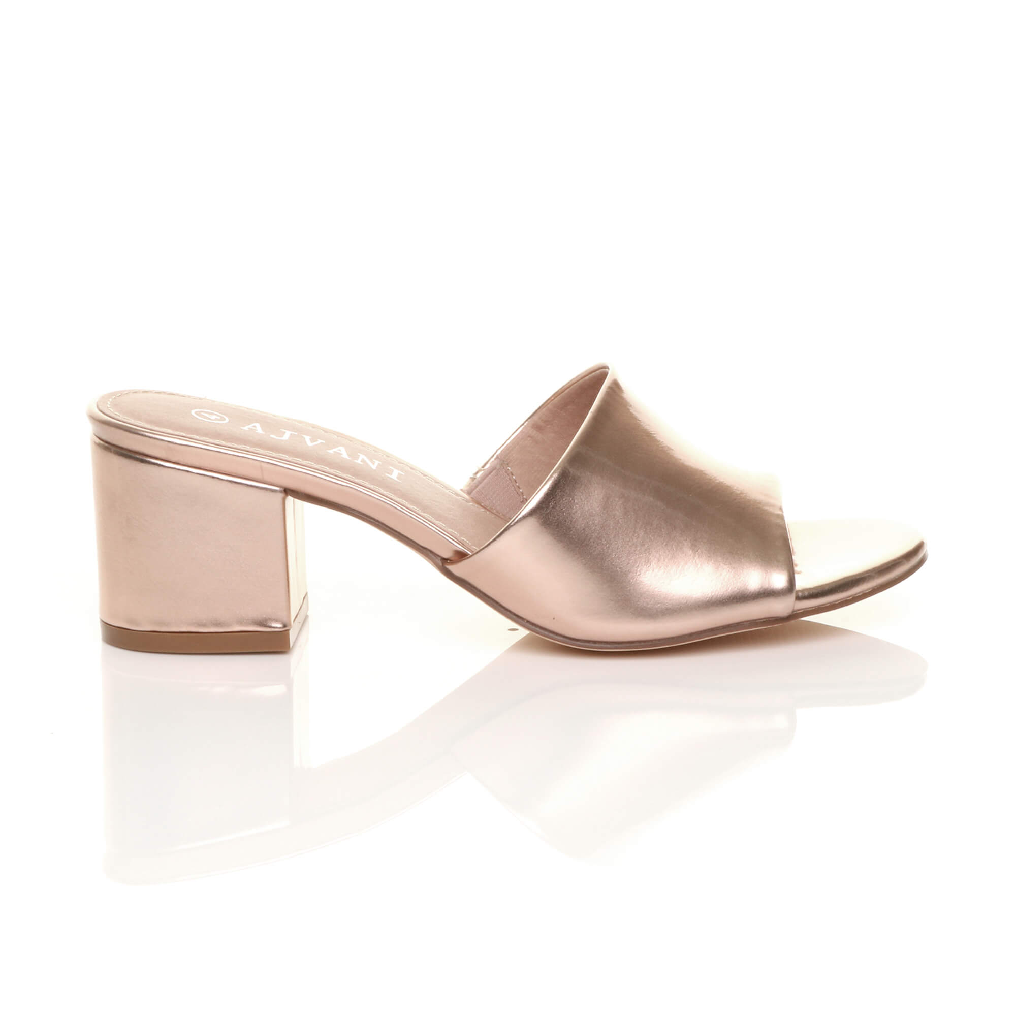 Rose Gold AJVANI Rose Gold Mid Block Heel Peep Toe Mules Sandals, Image 2 of 6