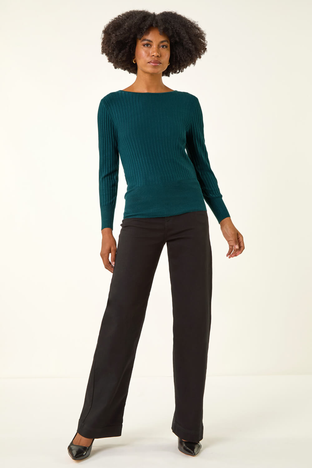 Emerald Ribbed Textured Jumper , Image 3 of 5