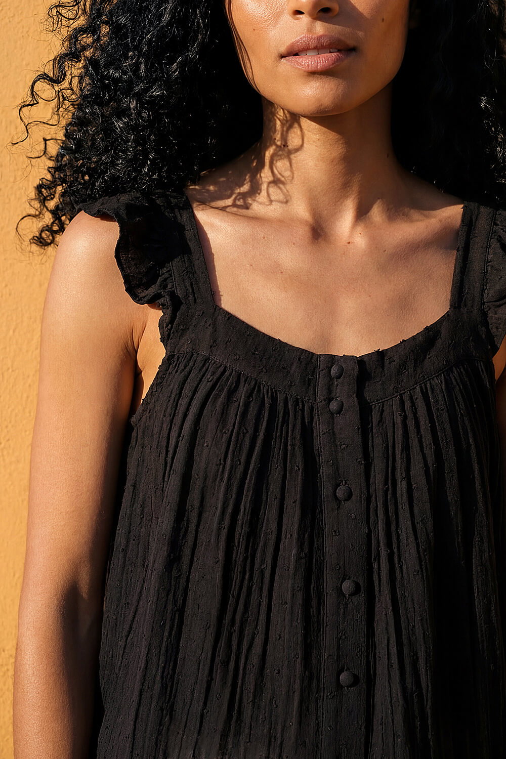 Black Textured Frill Sleeve Cami Top | Roman UK