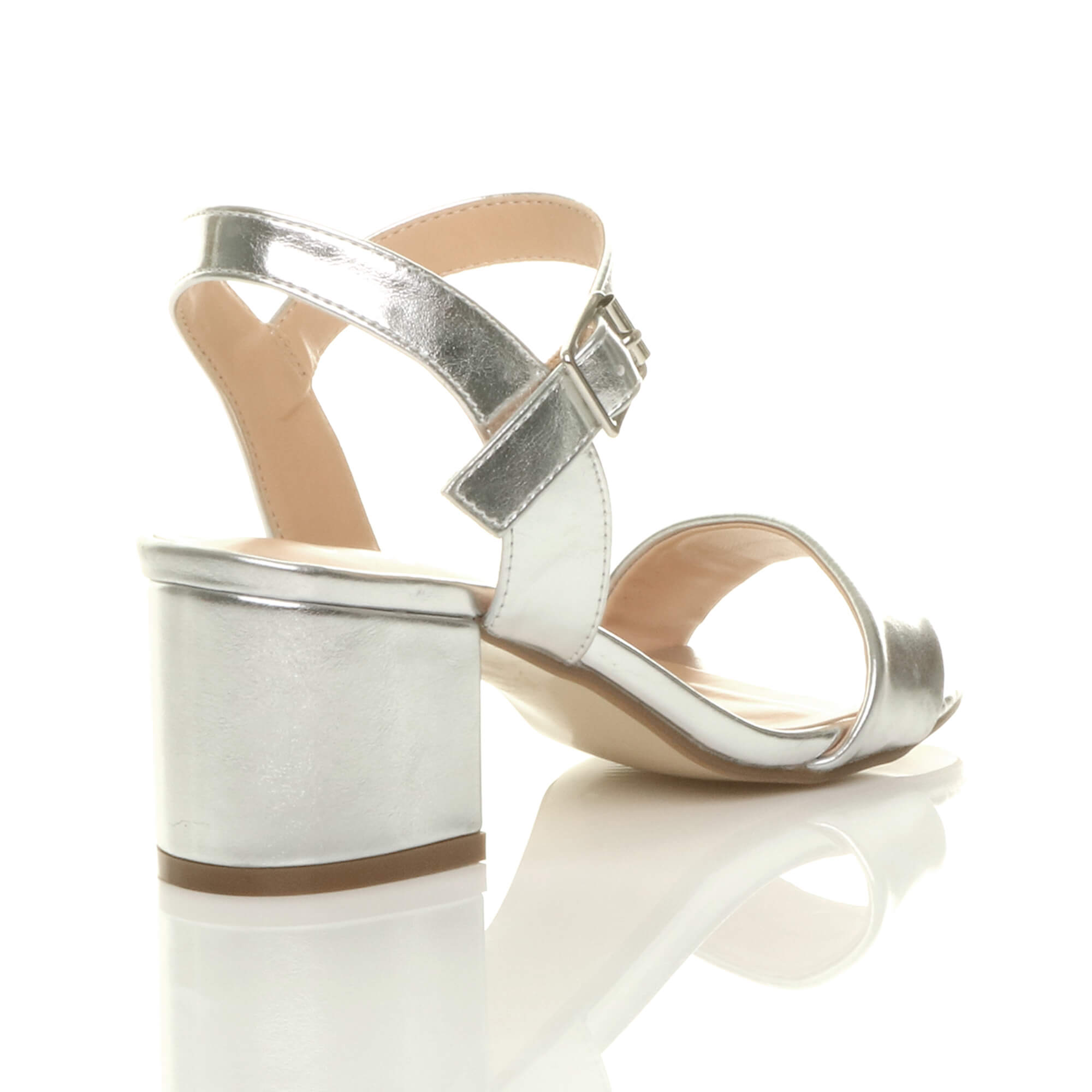 Silver AJVANI Silver Mid Block Heel Strappy Sandals, Image 4 of 6