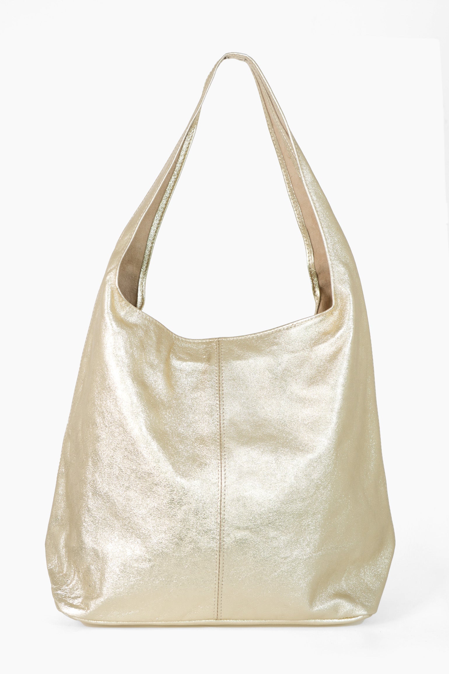 Gold Metallic Italian Leather Shoulder Bag, Image 1 of 3