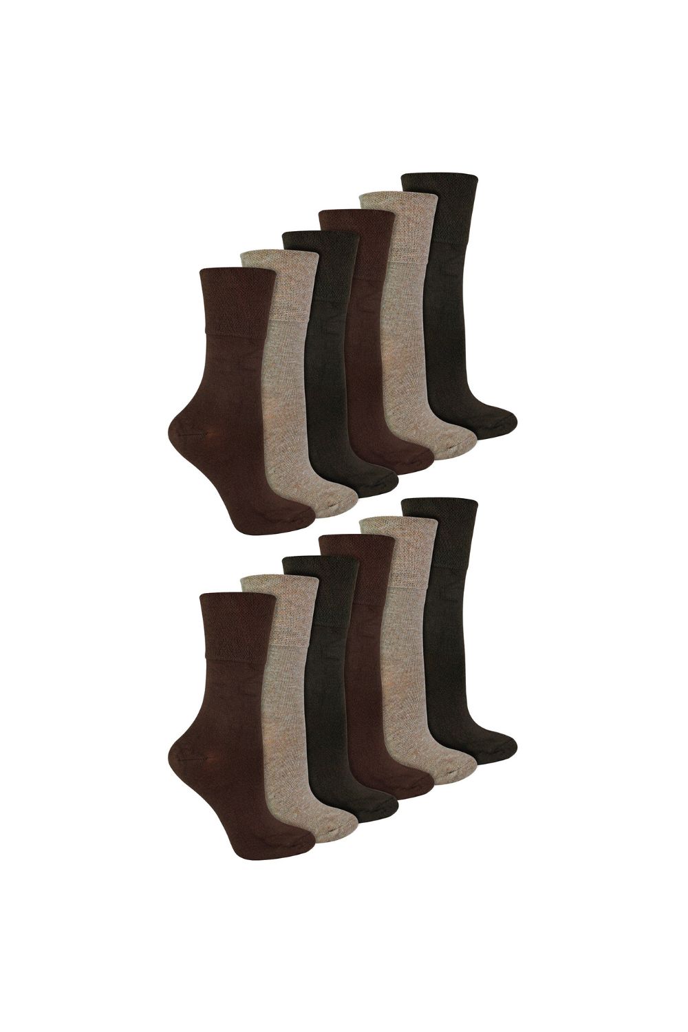 Brown 12 Pairs Diabetic Bamboo Socks, Image 1 of 5