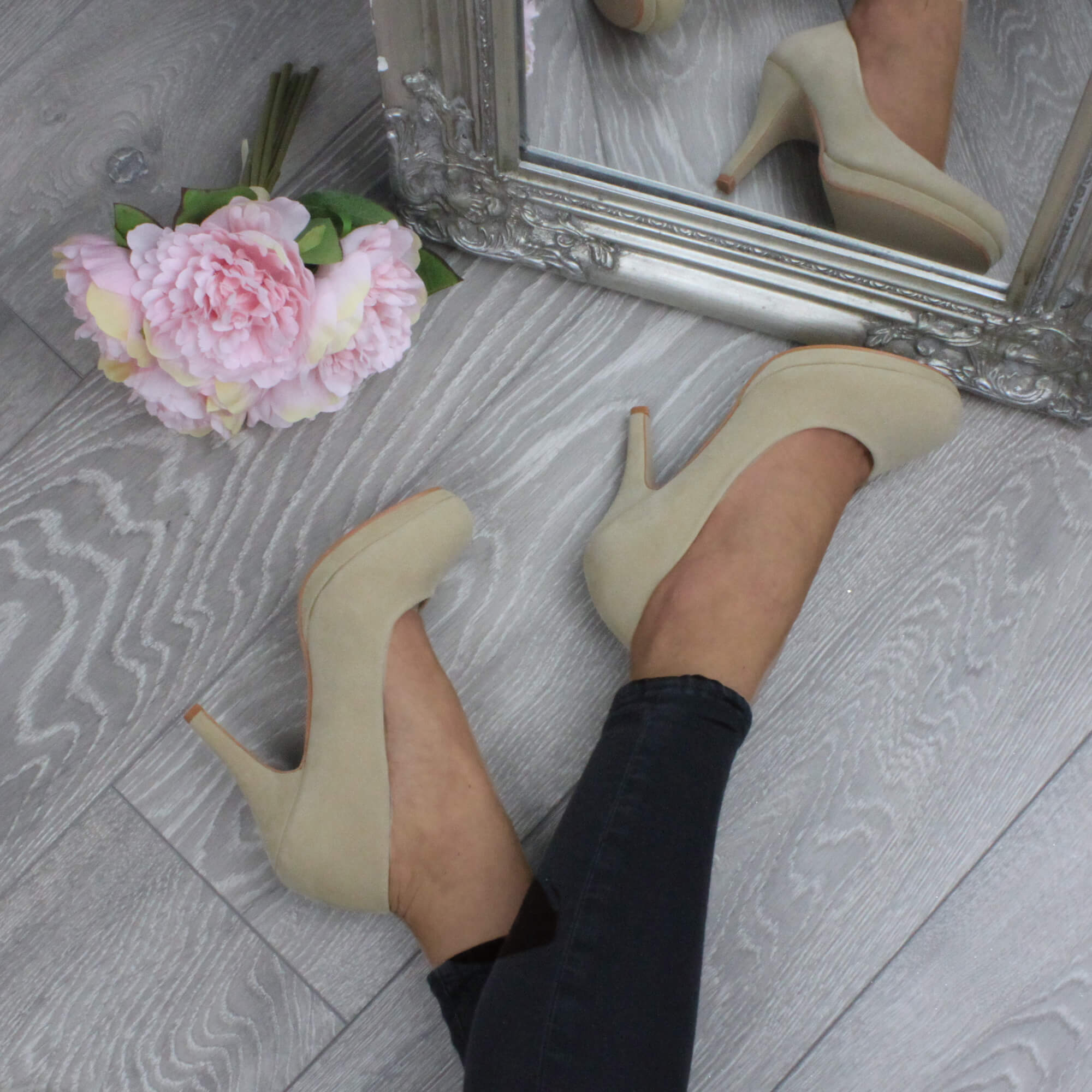 Natural Mid High Heel Court Shoes, Image 5 of 6