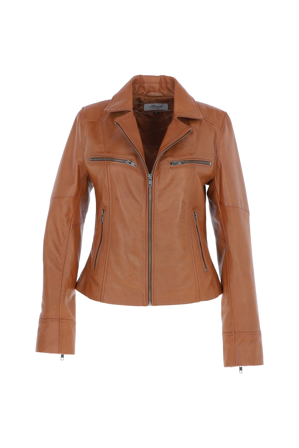 Tan 'Eva' Leather Biker Style Jacket Women Coat, Image 2 of 5