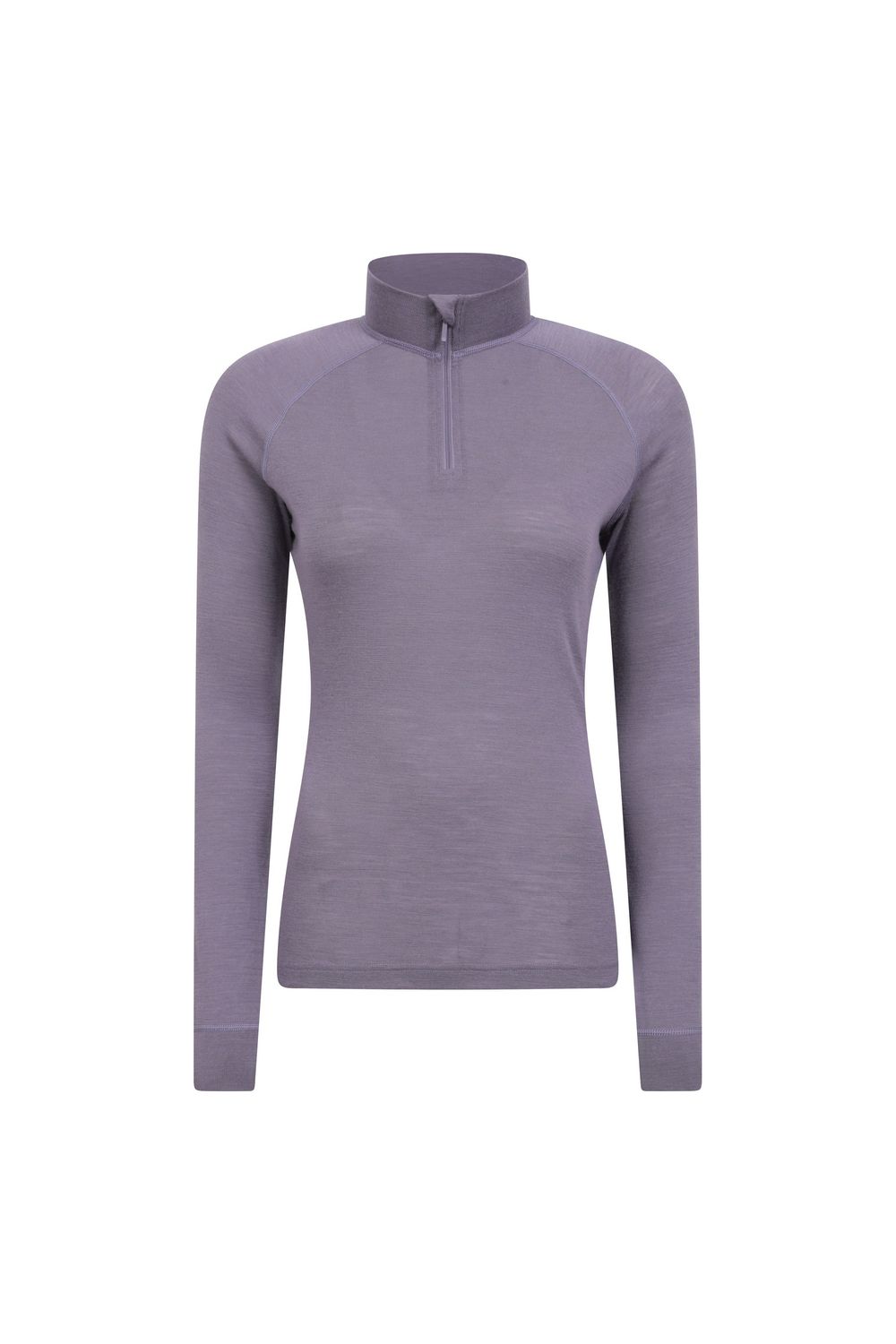 Purple Merino Wool Zip Neck Thermal Top, Image 1 of 4