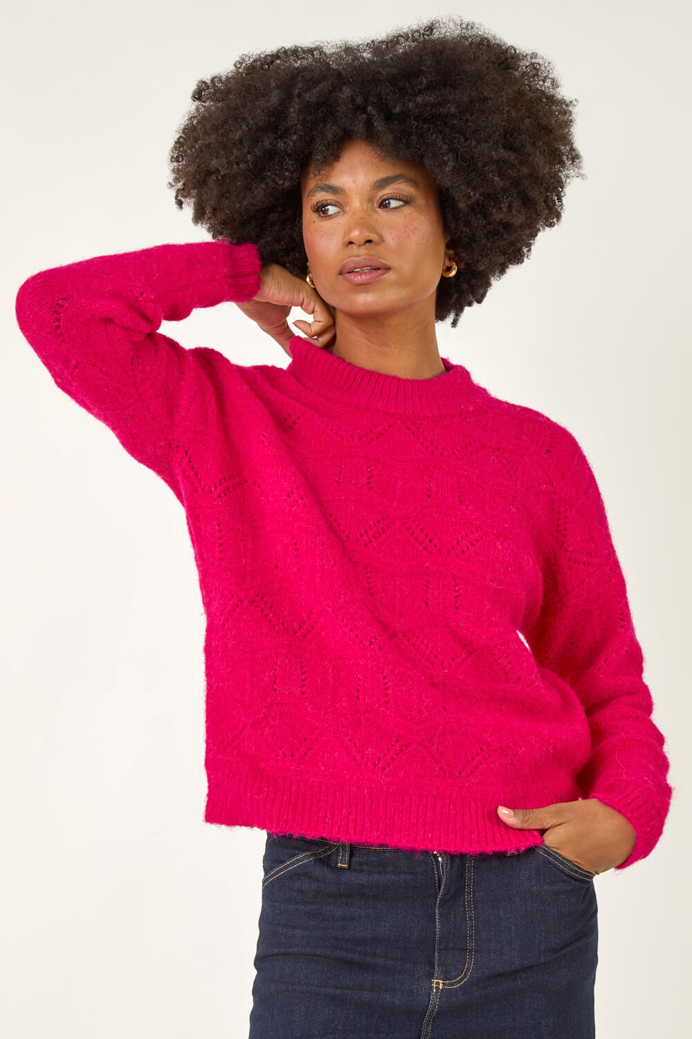 Fuchsia Pointelle Stitch Knit Jumper, Image 5 of 5