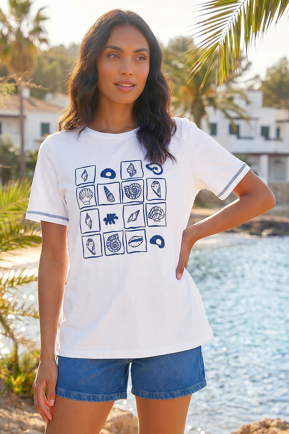 Ivory Textured Shell Print T-Shirt, Image 1 of 4