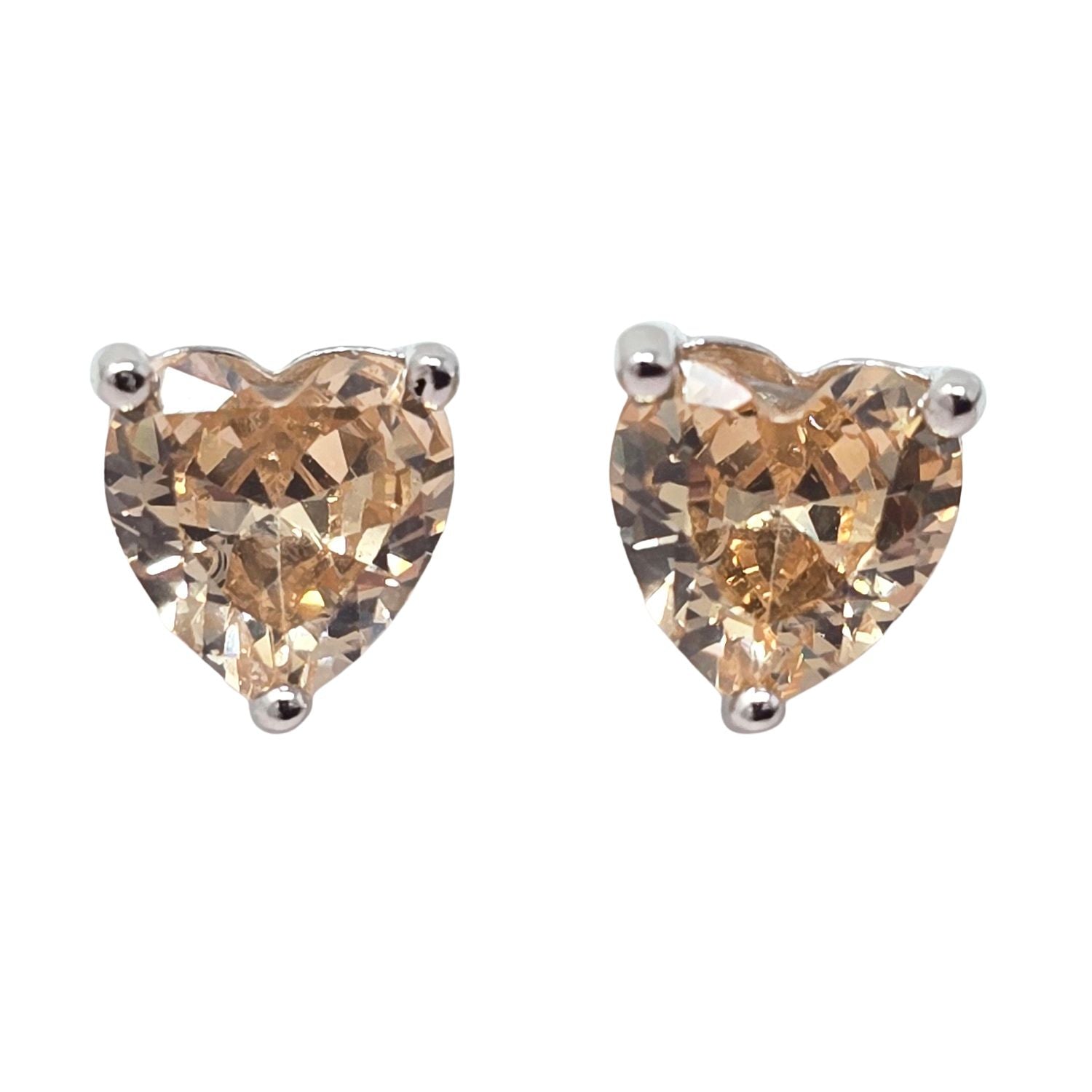 Orange Citrine Heart Sterling Silver Stud Gemstone Earrings