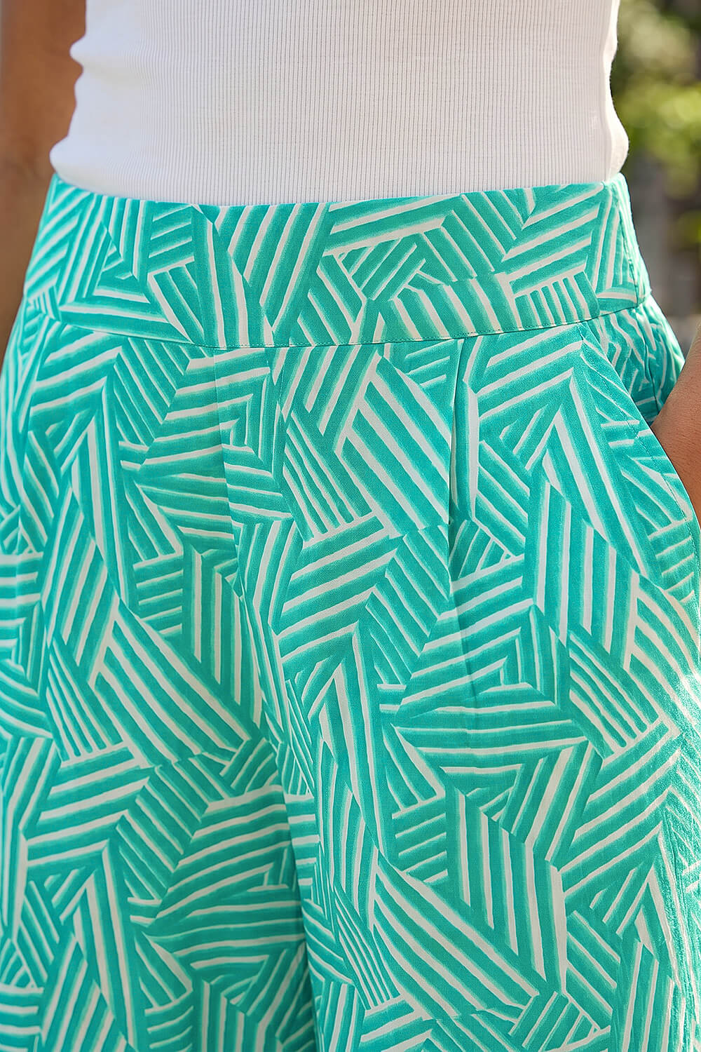 Mint Geometric Print Cullotte Trousers, Image 5 of 4