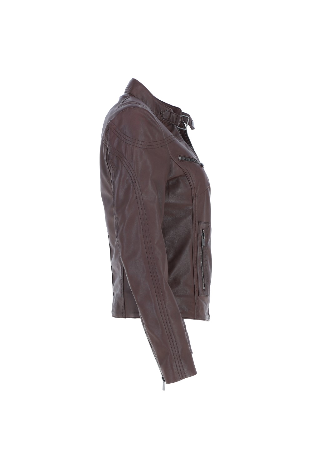 Maroon 'lolita' Real Leather Mandarin Collar Biker Jacket, Image 5 of 5