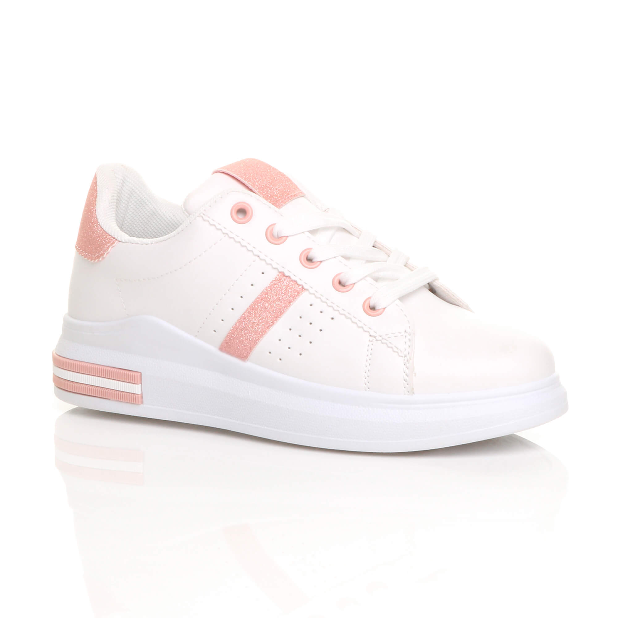 White Flat Lace Up Glitter Trainers