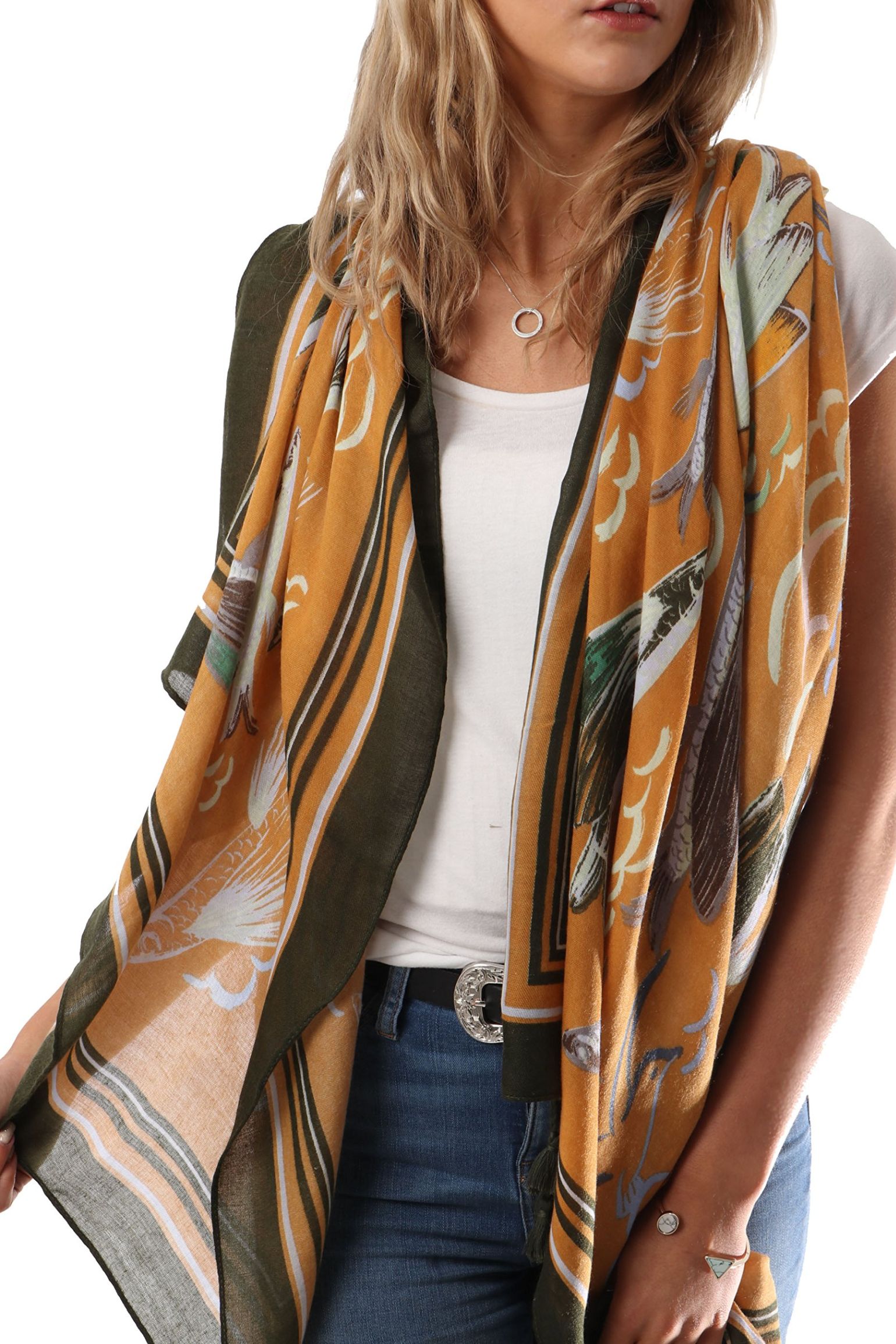 Mustard Flying Fish Tasselled Lightweight Scarf, Image 1 of 1