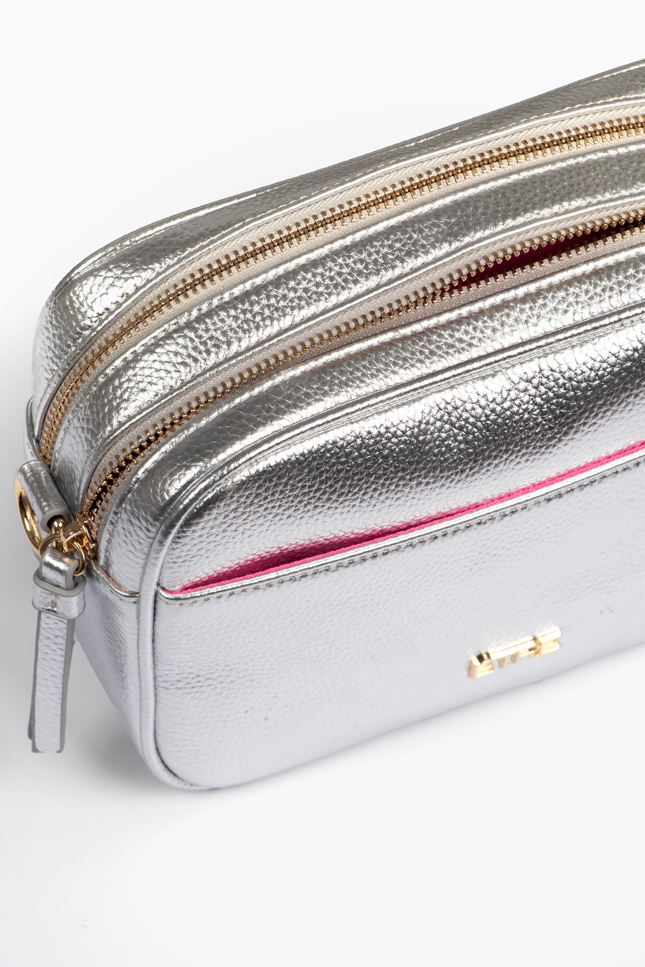 Silver Metallic Faux Leather Crossbody Camera Bag, Image 2 of 3