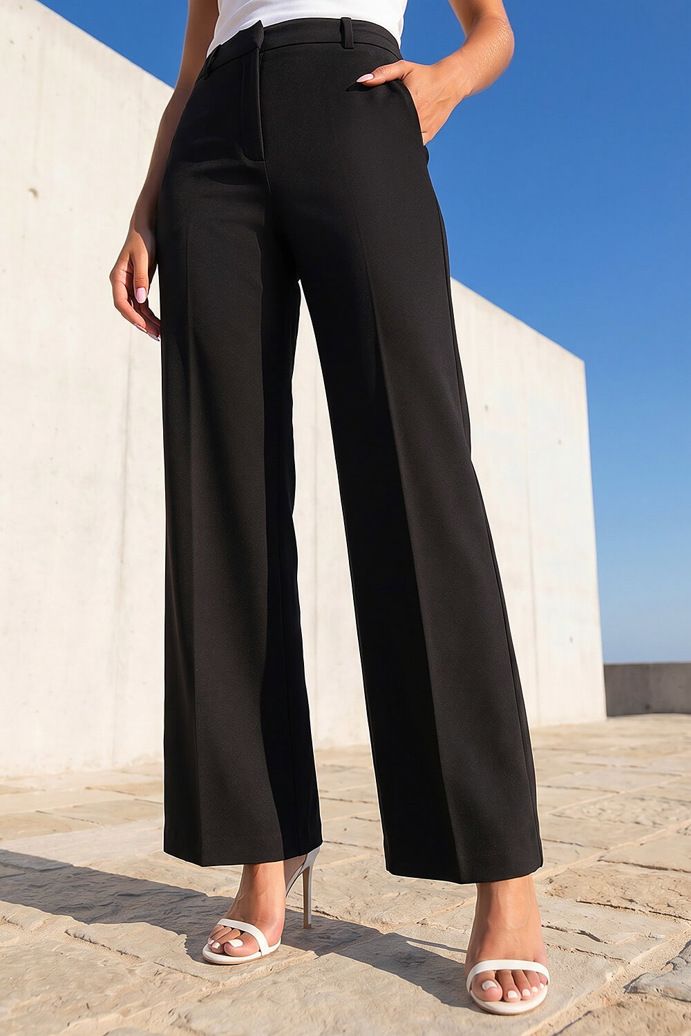 Black Regular Wide Leg Trouser, Image 3 of 4